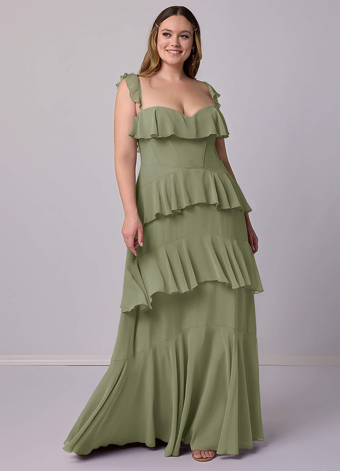 Barbie ♥ Azazie Final Sale Dusty Sage A-Line Sweetheart Neckline Chiffon Dress image1