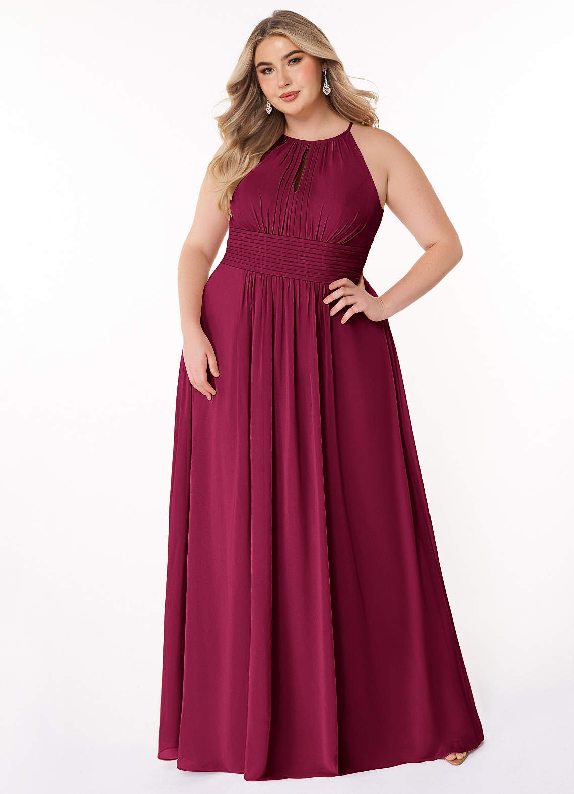Azazie Bonnie Bridesmaid Dresses Burgundy A-Line Keyhole Ruched Chiffon Dress image1