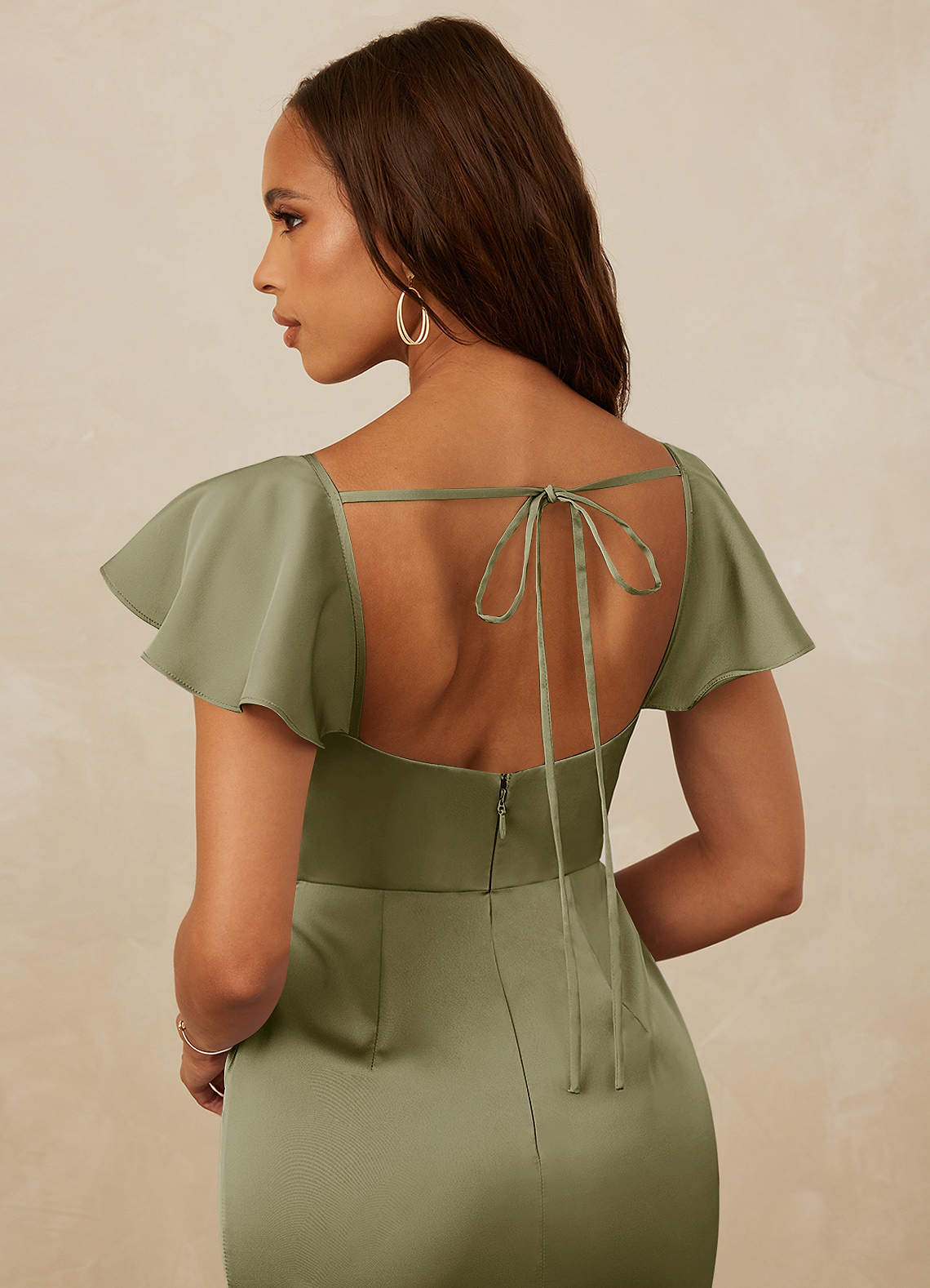Christian Siriano Bridal for Azazie 1005 Bridesmaid Dresses Flutter Sleeve Stretch Satin Sheath Dress image2