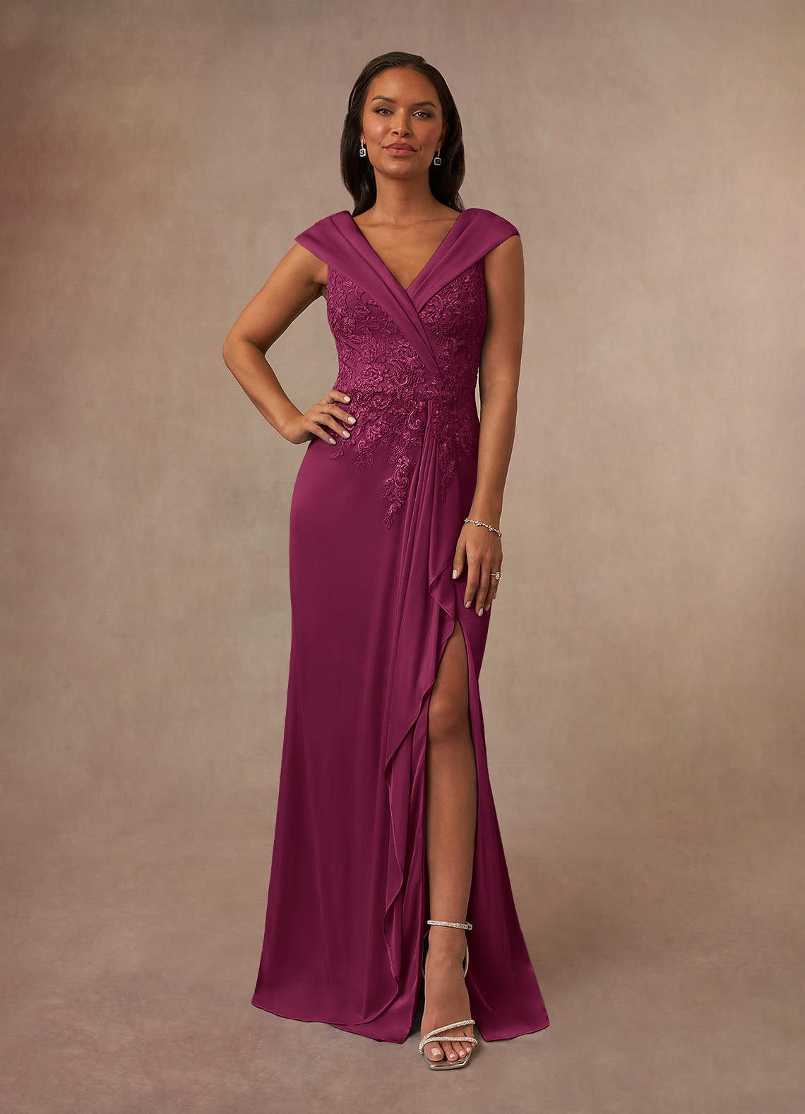 Azazie Calathea Mother of the Bride Dresses Mulberry A-Line Lace Dress image1