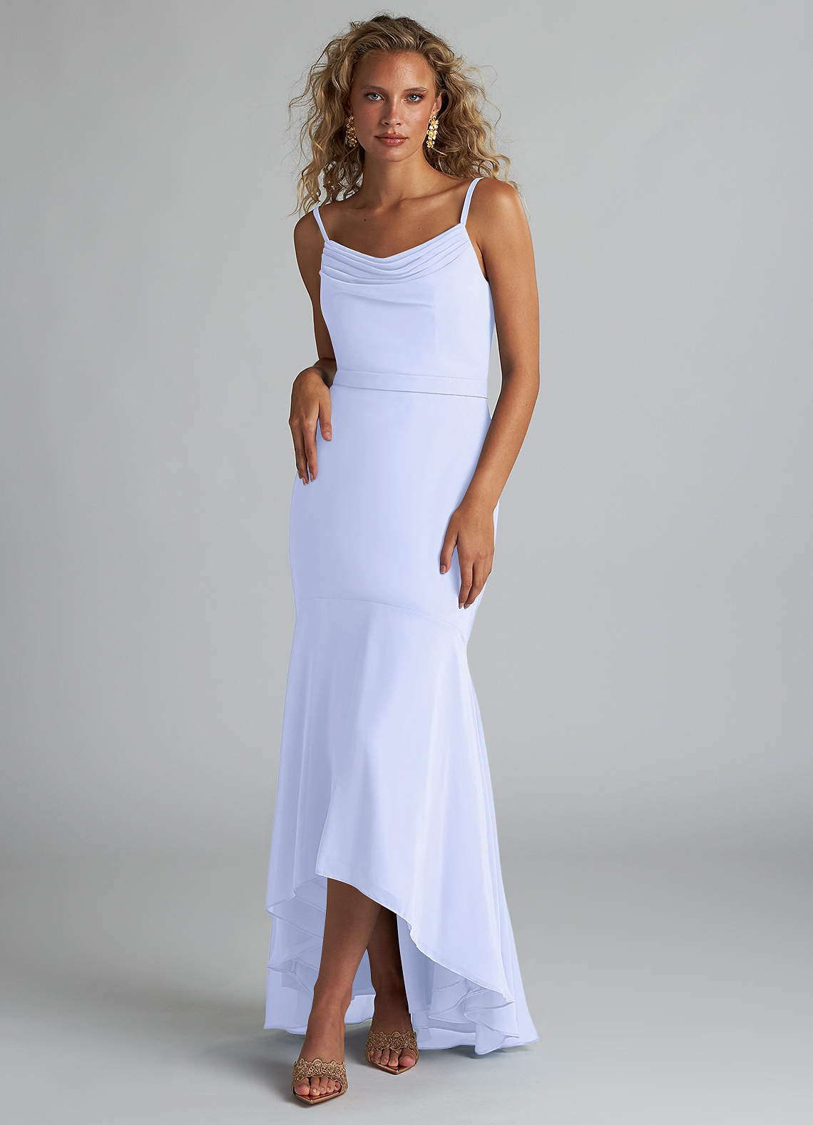 Azazie Summer Bridesmaid Dresses Lavender Mermaid Scoop Cowl Chiffon Dress image1