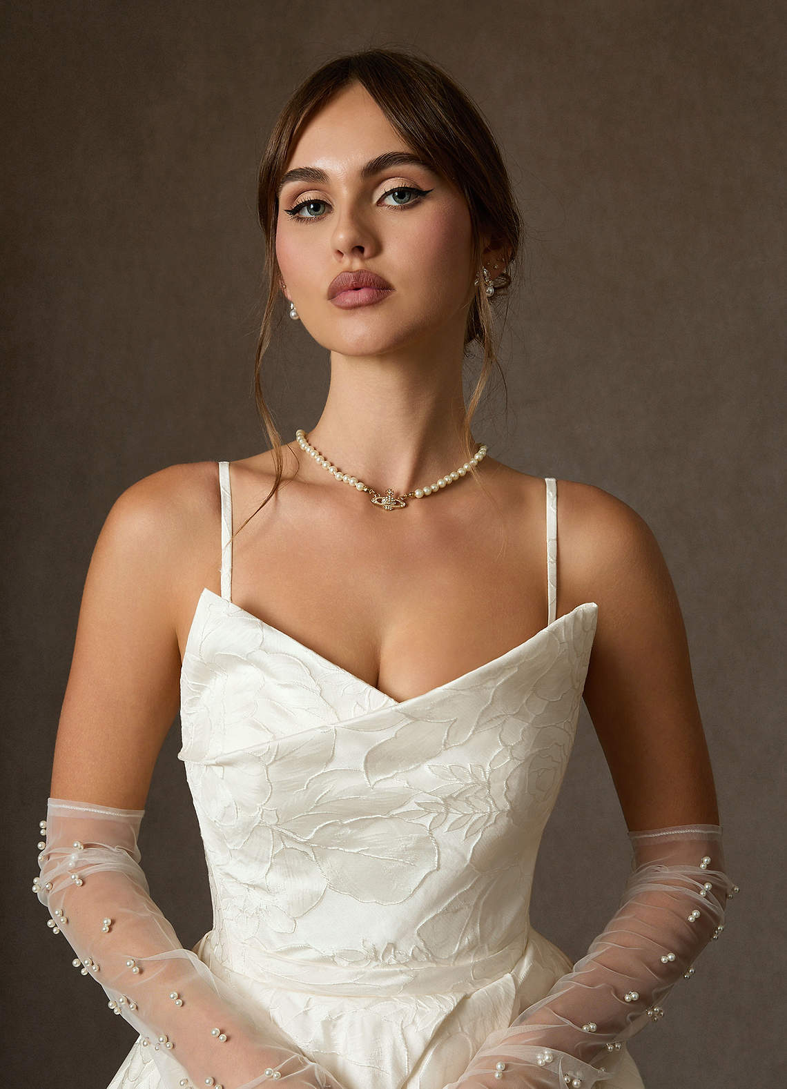 Azazie Allira Hochzeitskleider Ballkleid Schulterfrei Blumen-Jacquard Kleid Antikweiß image8