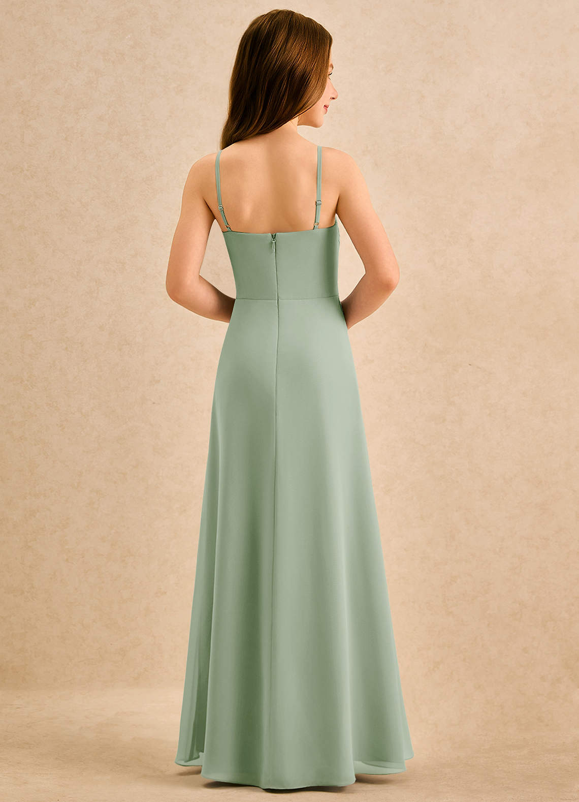 Azazie lolly Girls Formal Robe Demoiselle D'honneur Fillette Robe Trapèze en Mousseline de soie Plissée Vert Sauge image1