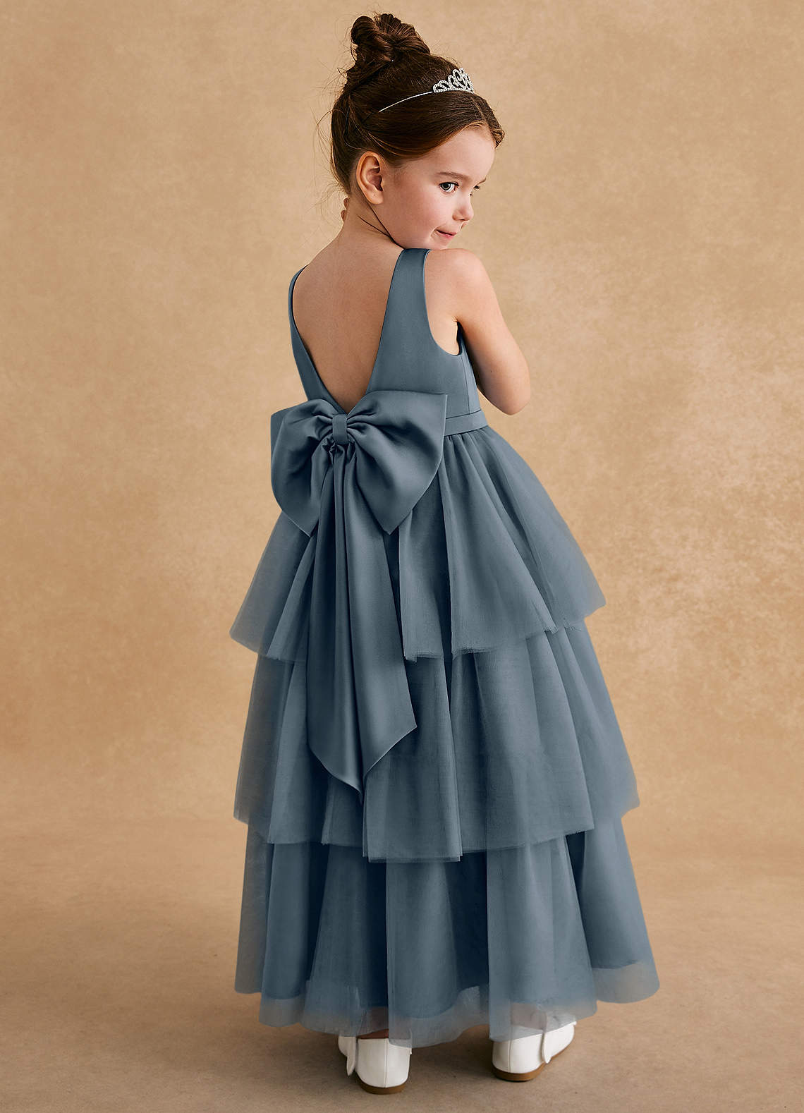 Azazie Megallie Flower Girl Dresses Twilight A-Line Bow Tulle Dress image1