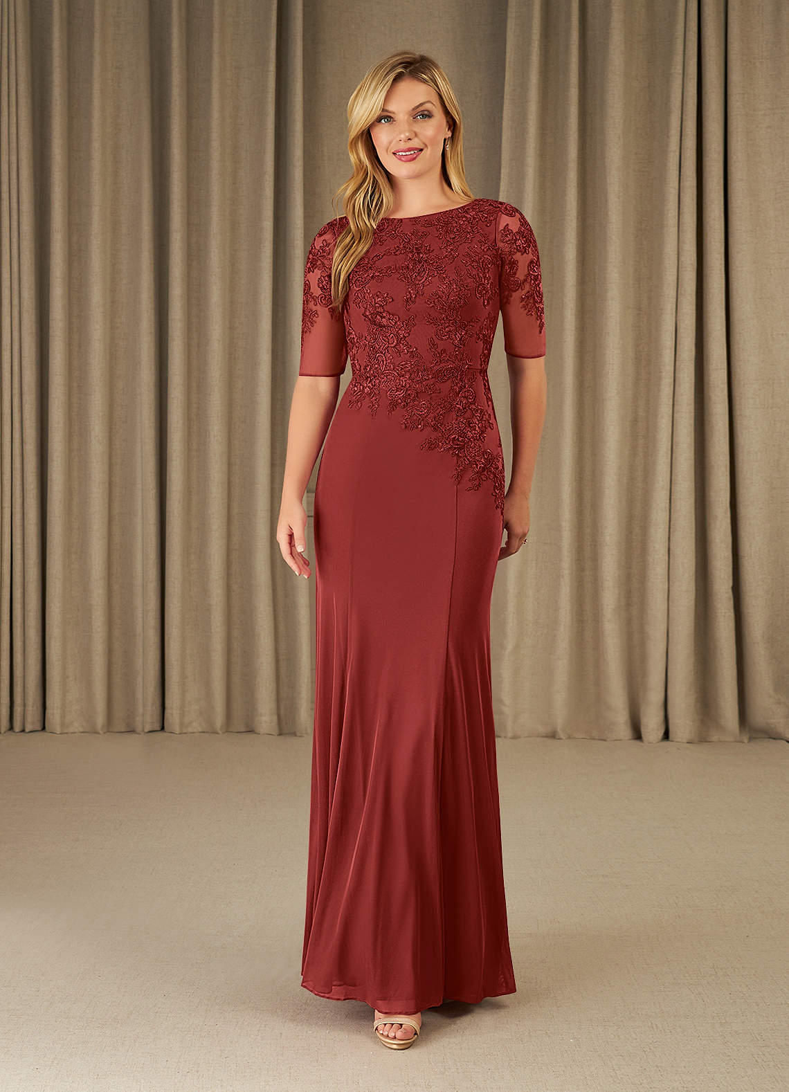 knee length dresses for ladies Ivana Lace Dress – Scallop Neckline with Luxury Crepe & Lace