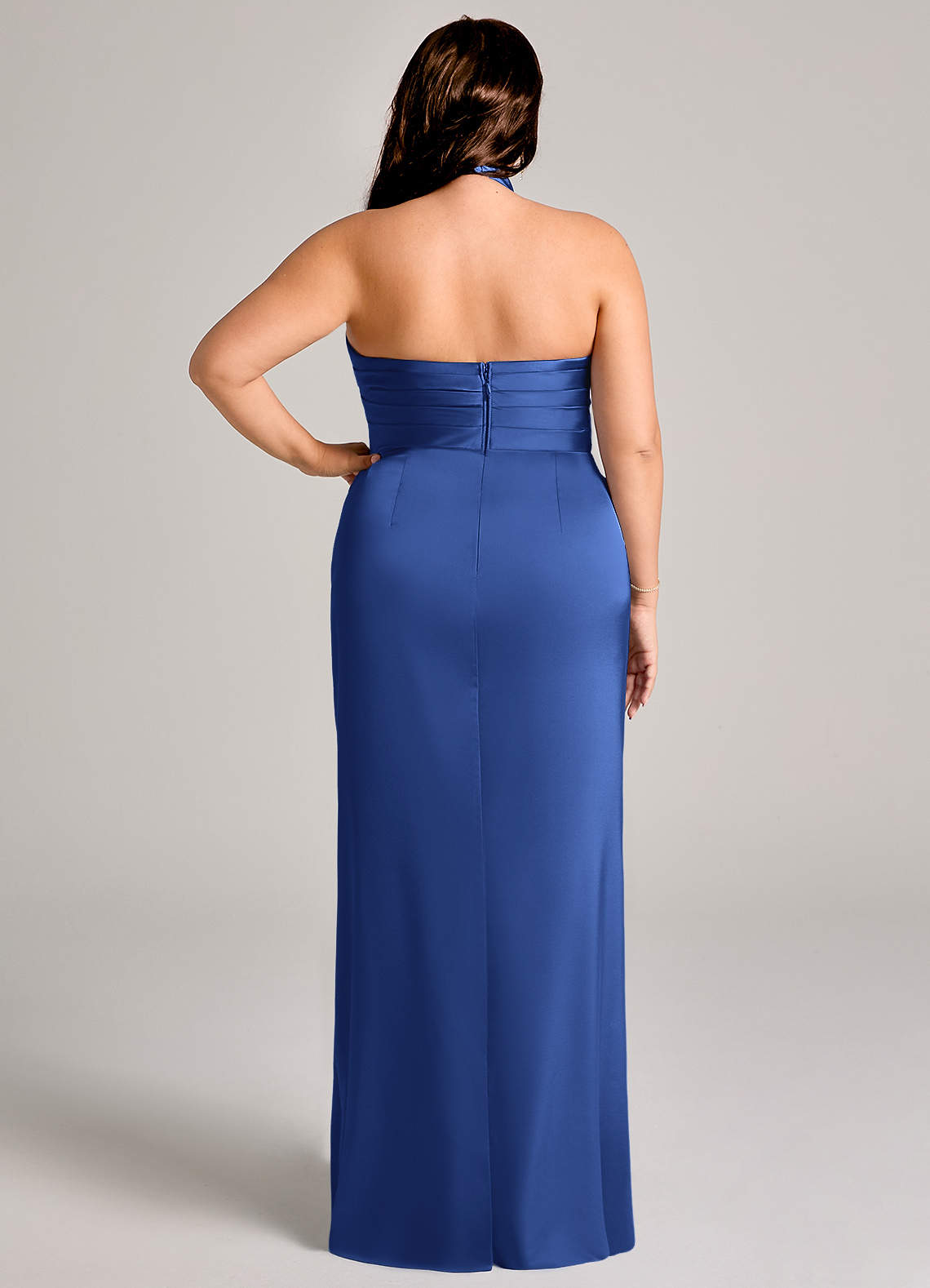 Azazie Jemma Vestidos de madrinha de casamento Vestido Royal Blue de Cetim elástico de Bainha com Plissado image13