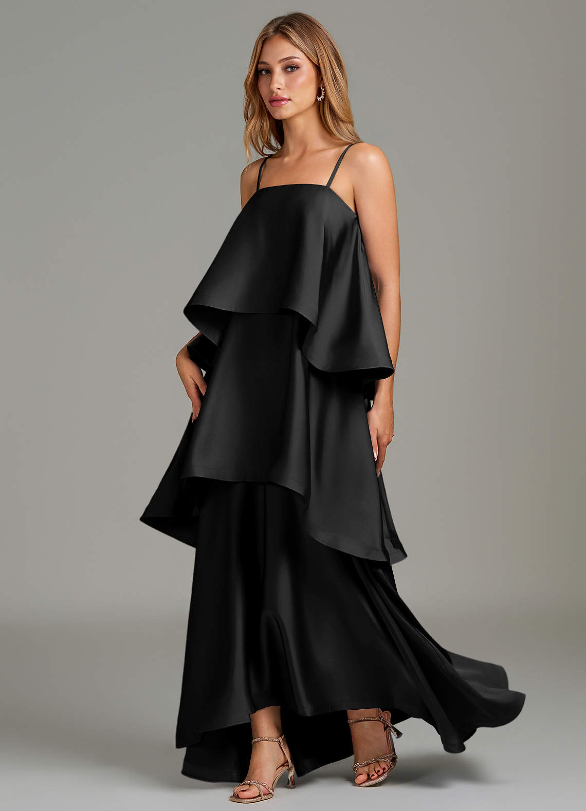 azalea bridesmaid dresses Spaghetti Straps Cowl Neck Sheath/Coulmn Ruched Floor Length Chiffon Bridesmaid Dress With Slit line Fabric Azazie A-Line Straight Asymmetrical Stretch
