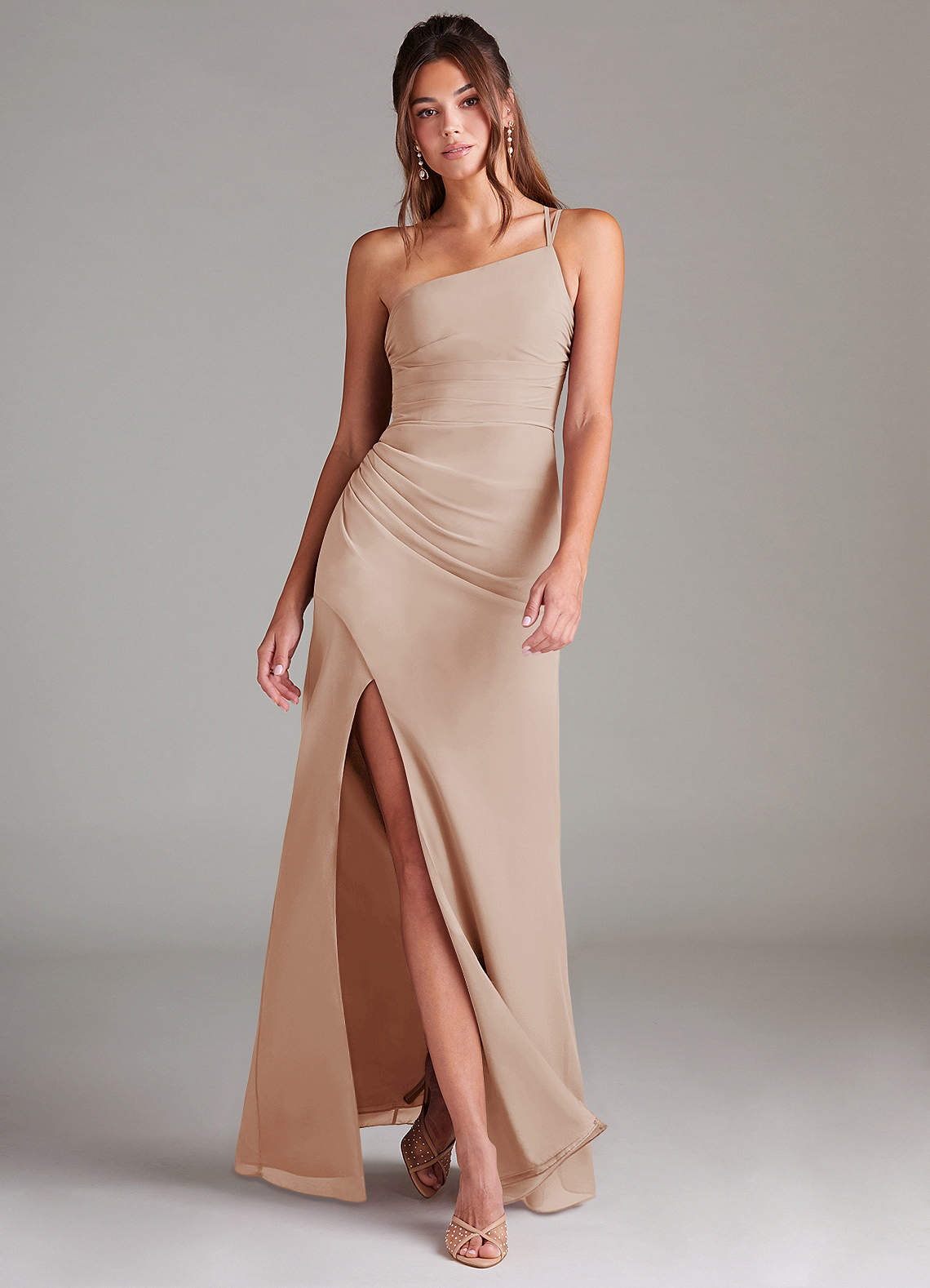 Azazie Eren Bridesmaid Dresses English Rose Sheath One Shoulder Chiffon Dress image1