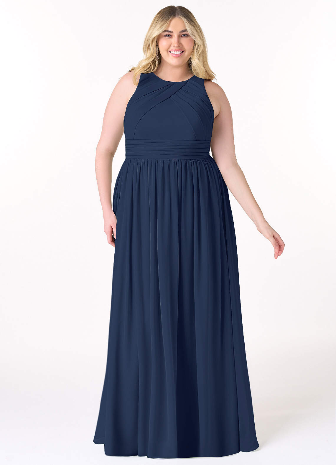 Azazie Harper Bridesmaid Dresses Dark Navy A-Line Pleated Chiffon Dress image1