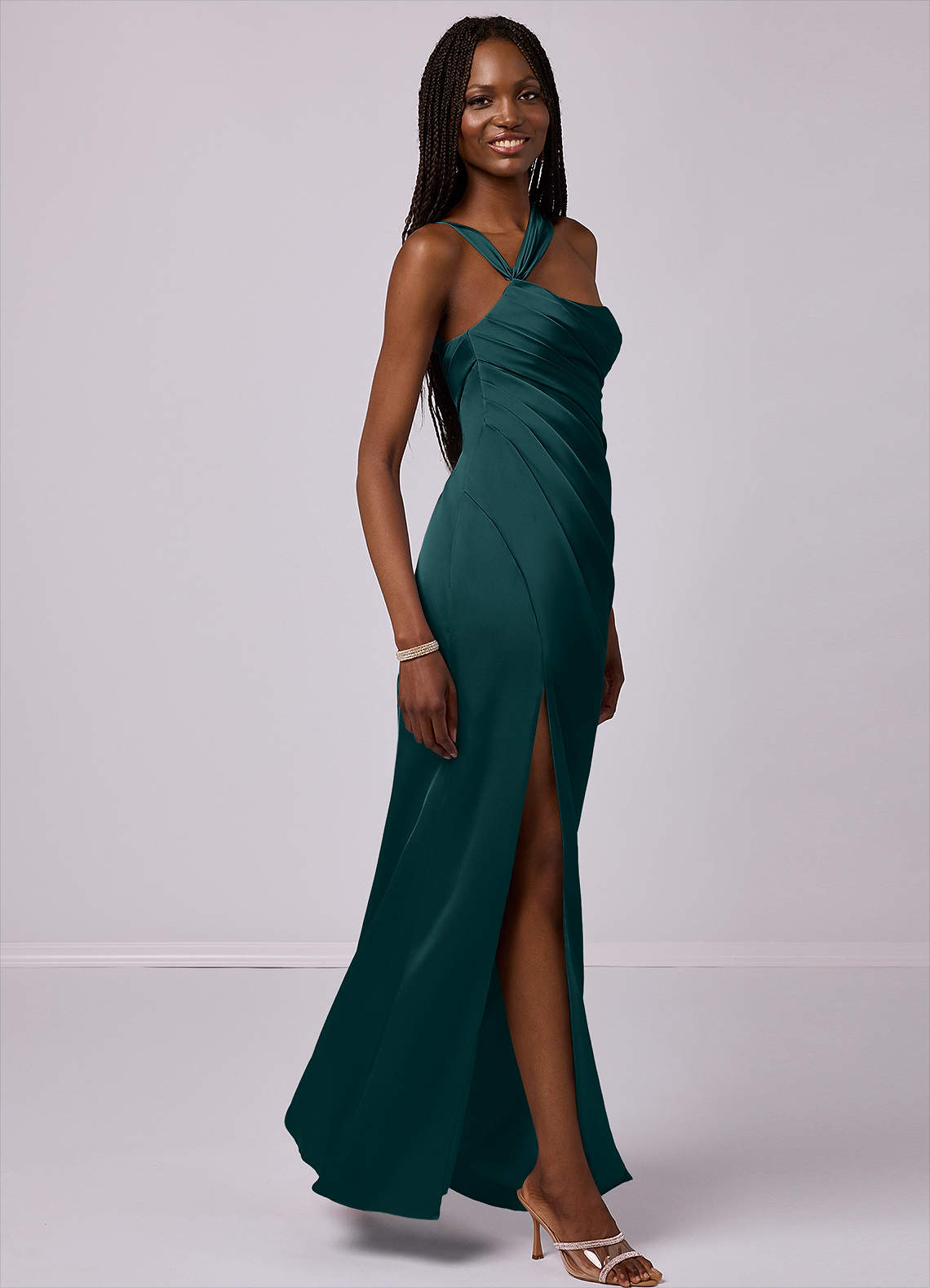 Barbie ♥ Azazie Bridesmaid Dresses Pine Mermaid One Shoulder Stretch Satin Dress image4