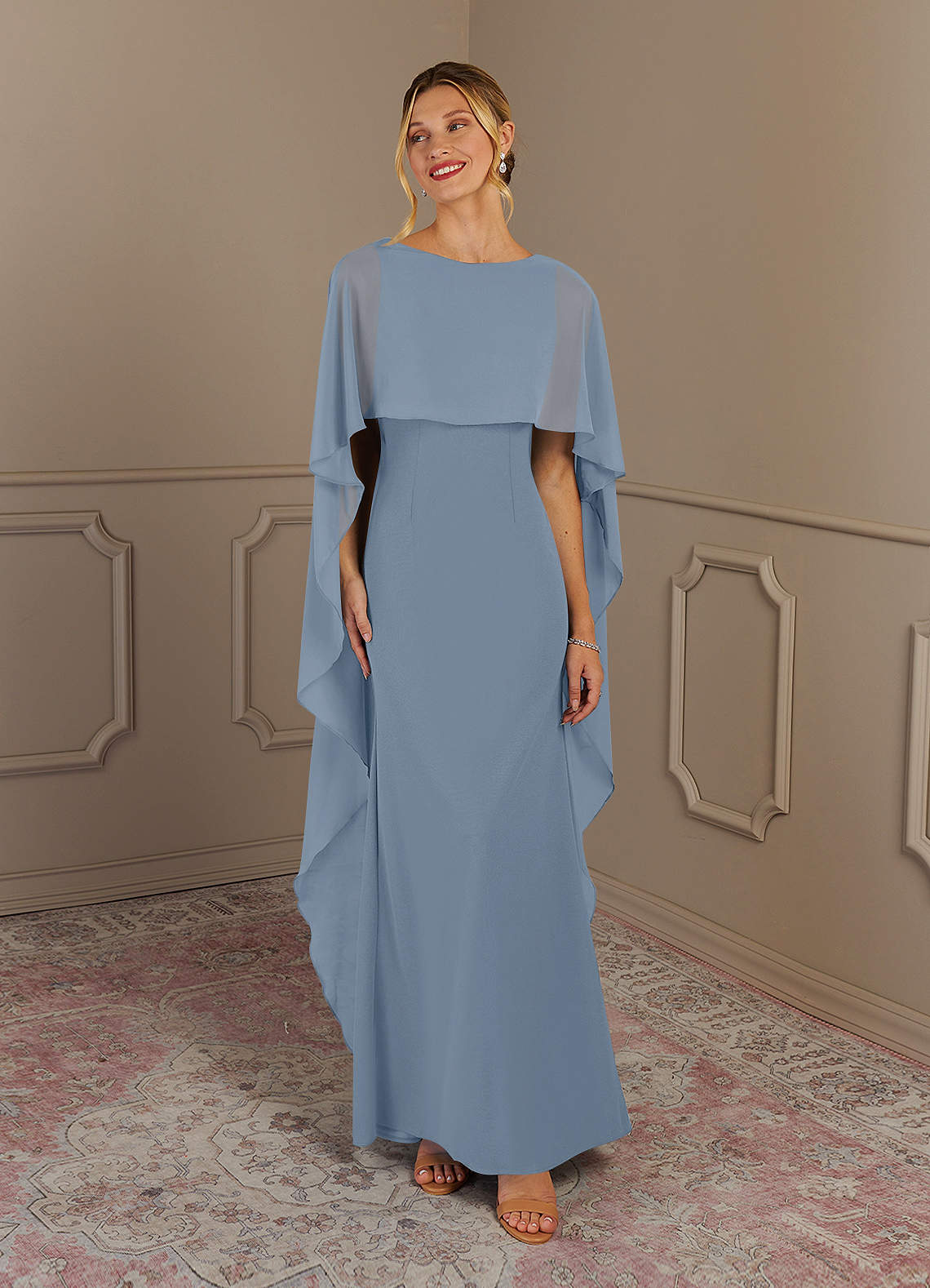 Azazie Dion Mother of the Bride Dresses Dusty Blue Sheath Scoop Stretch Crepe Dress image1