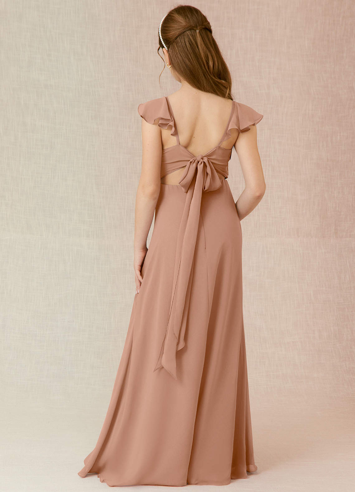 Azazie Everett Junior Champagne Rose A-Line Chiffon Dress image1