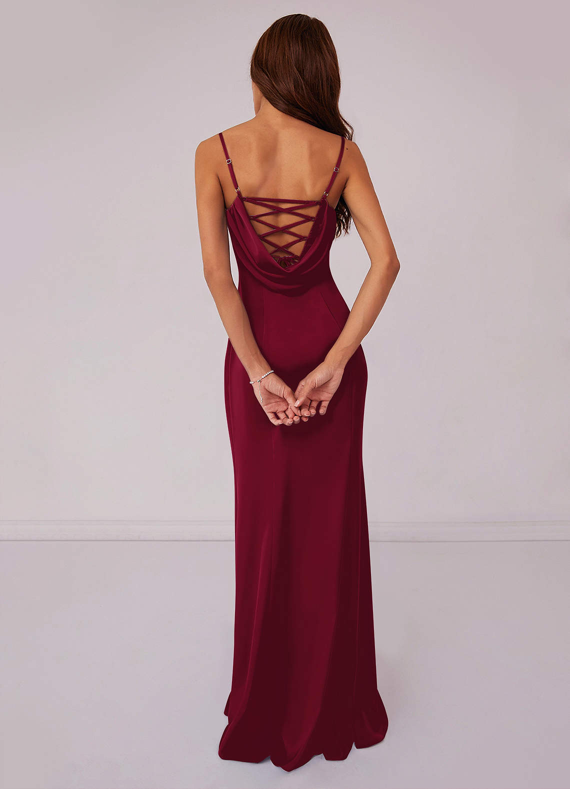 Barbie ♥ Azazie Bridesmaid Dresses Pleated Lace Up Mermaid Stretch Satin Dress image1