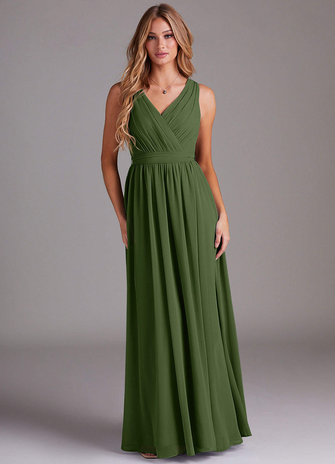 Azazie Kingsley Bridesmaid Dresses Olive A-Line Lace Chiffon Dress image1