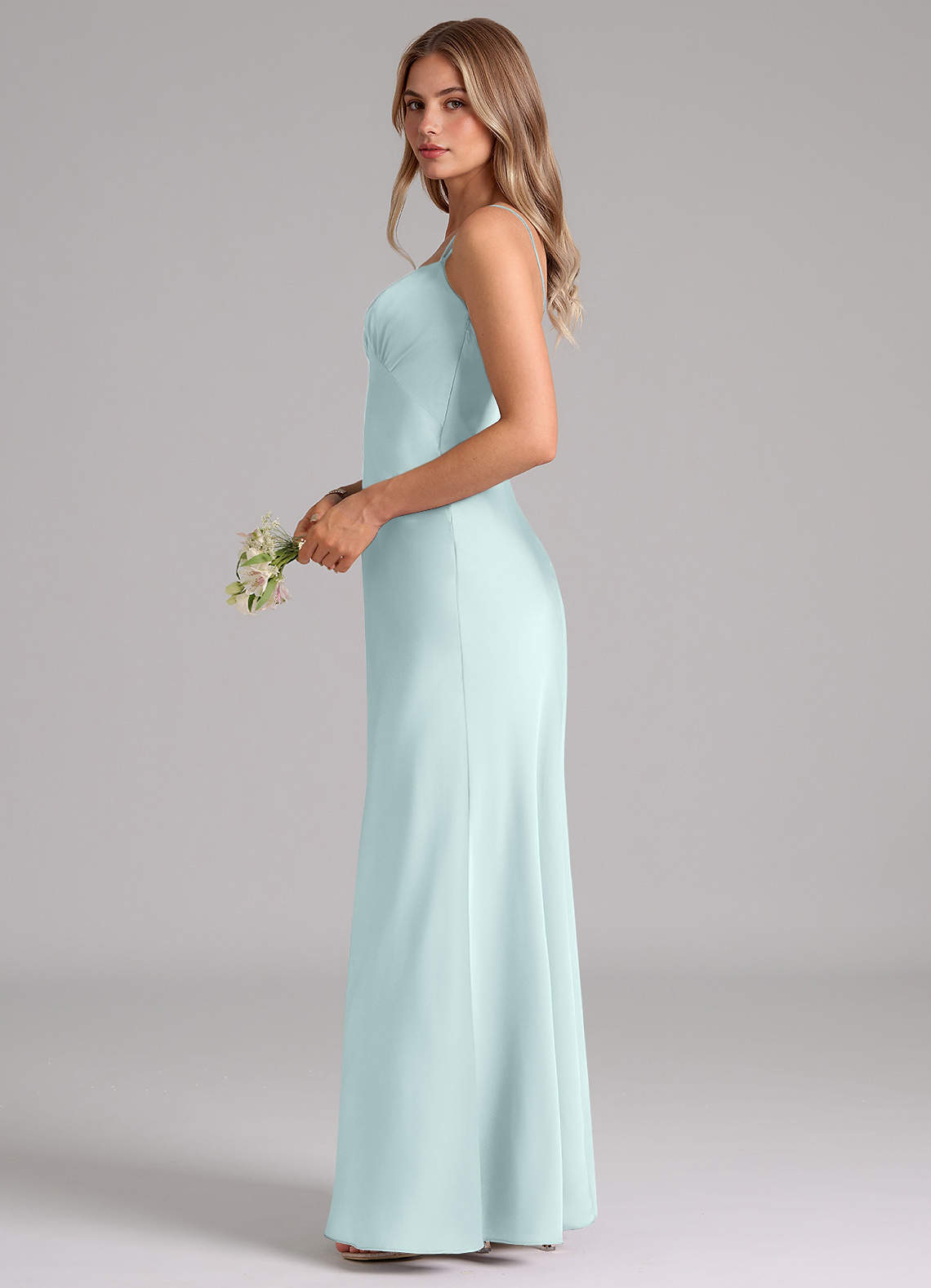 Azazie Suttona Brudtärnklänningar Klä av A-Linje i Stretch Satin Plisserad Dimma image4