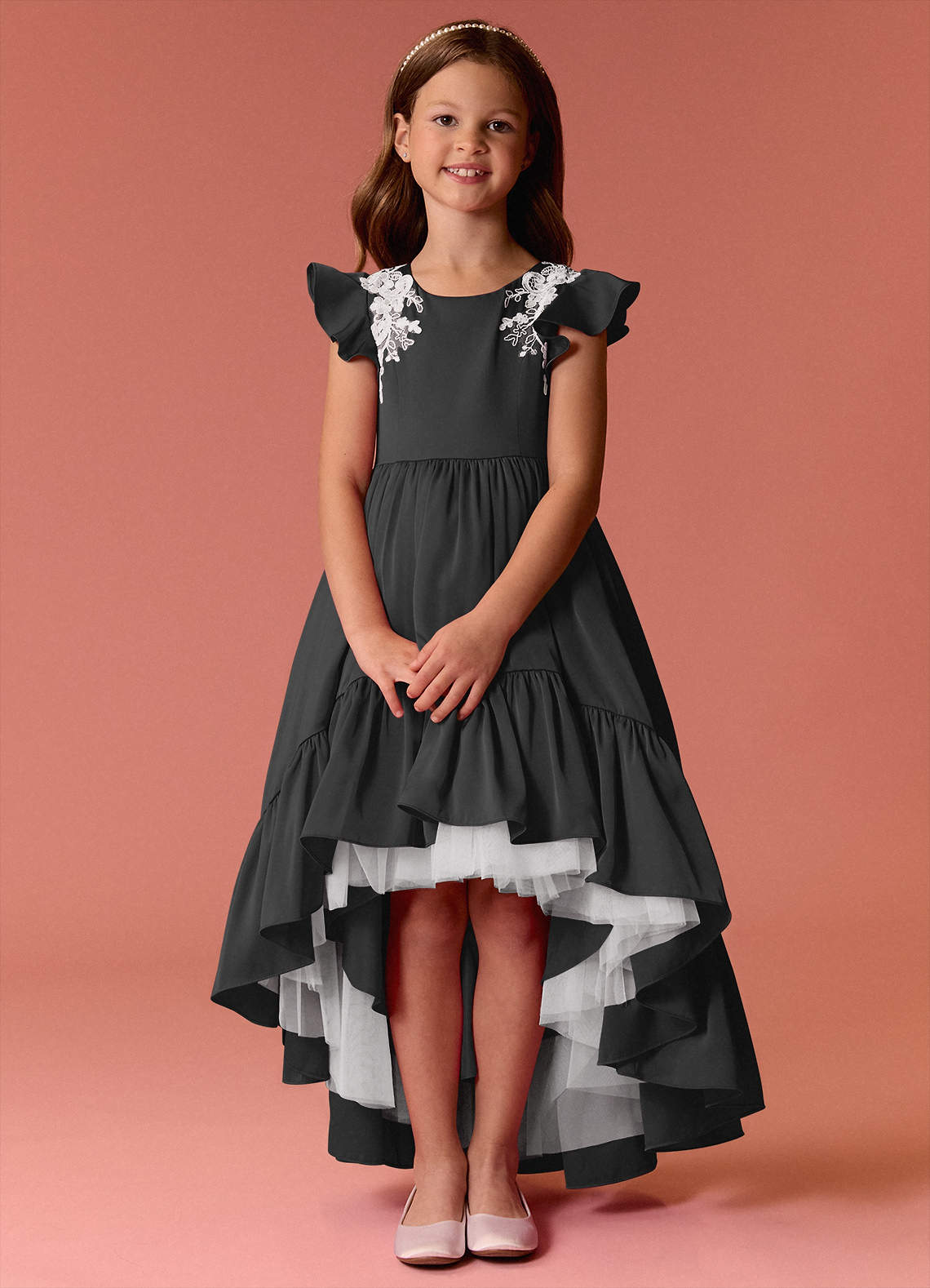 Barbie ♥ Azazie vestidos de niña de las flores Vestido de Negro de Satén Elástico de Corte En A con Encaje image1