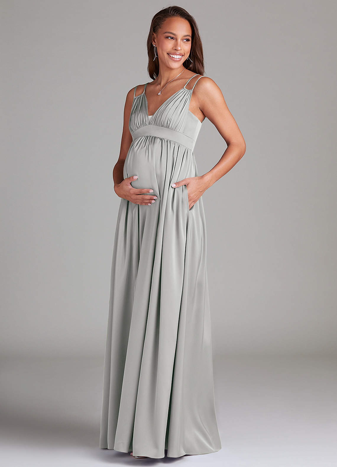 silver maternity bridesmaid dress Off-the-Shoulder Maternity Wedding Dress - Belinda