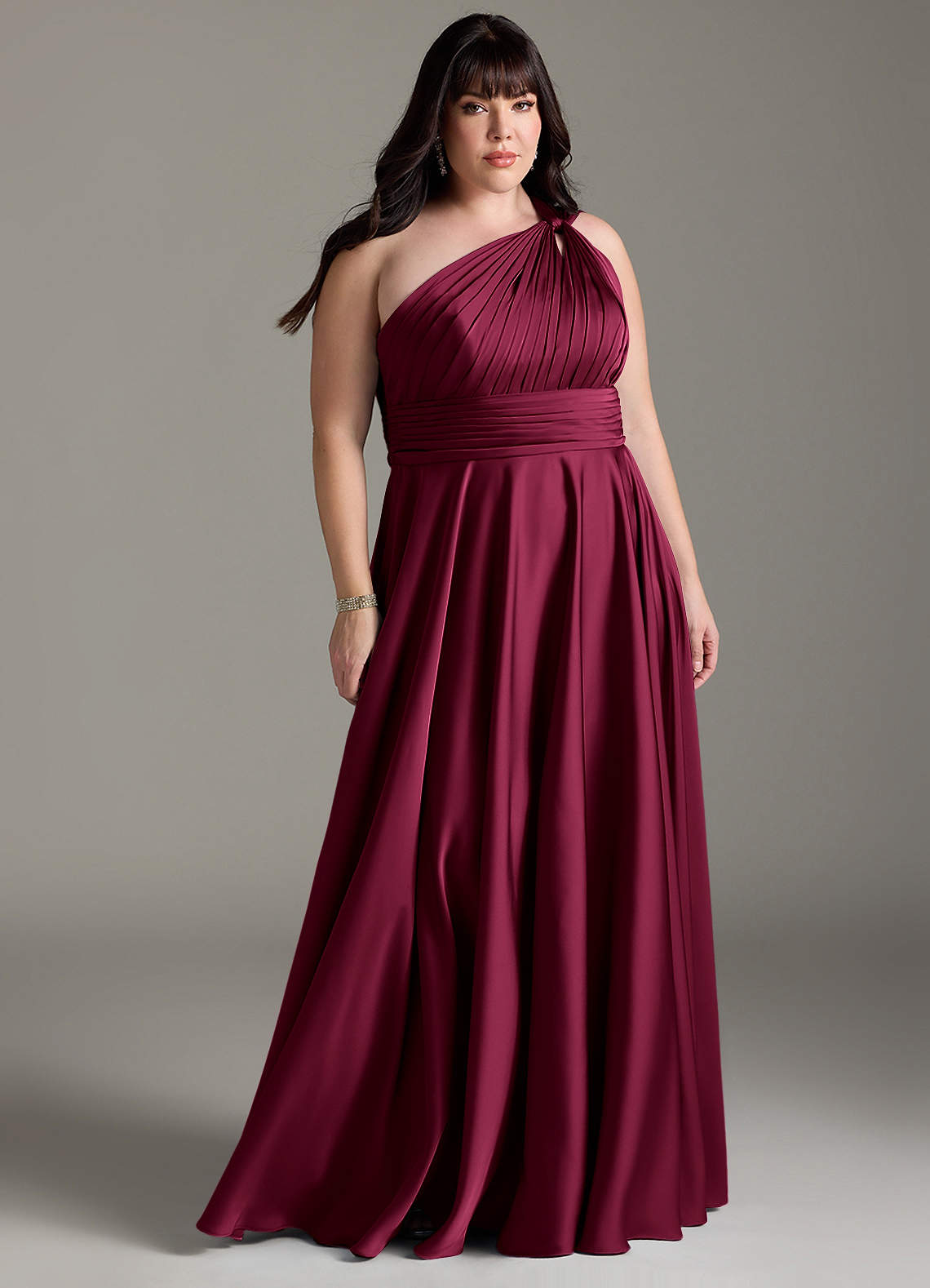 Azazie Charlize Bridesmaid Dresses Burgundy A-Line One Shoulder Stretch Satin Dress image1