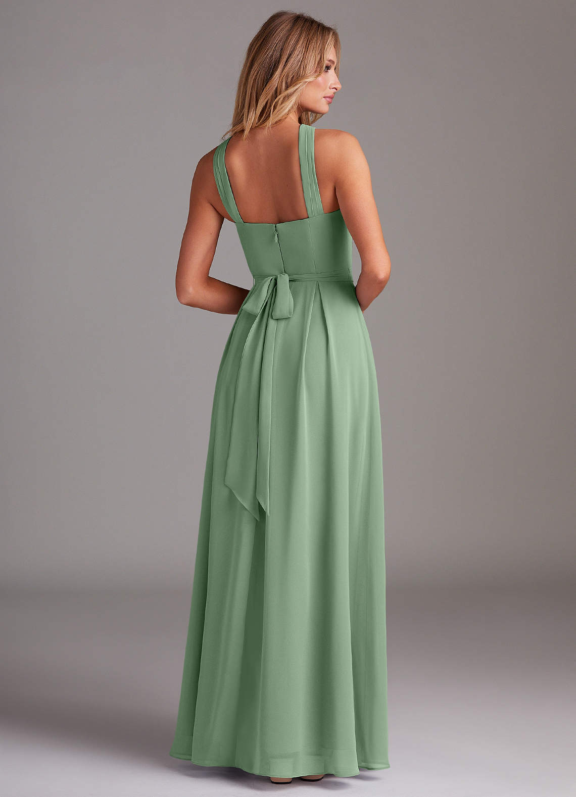 Azazie A-Line Halter Neck Floor-Length Chiffon Bridesmaid Dresses - Agave