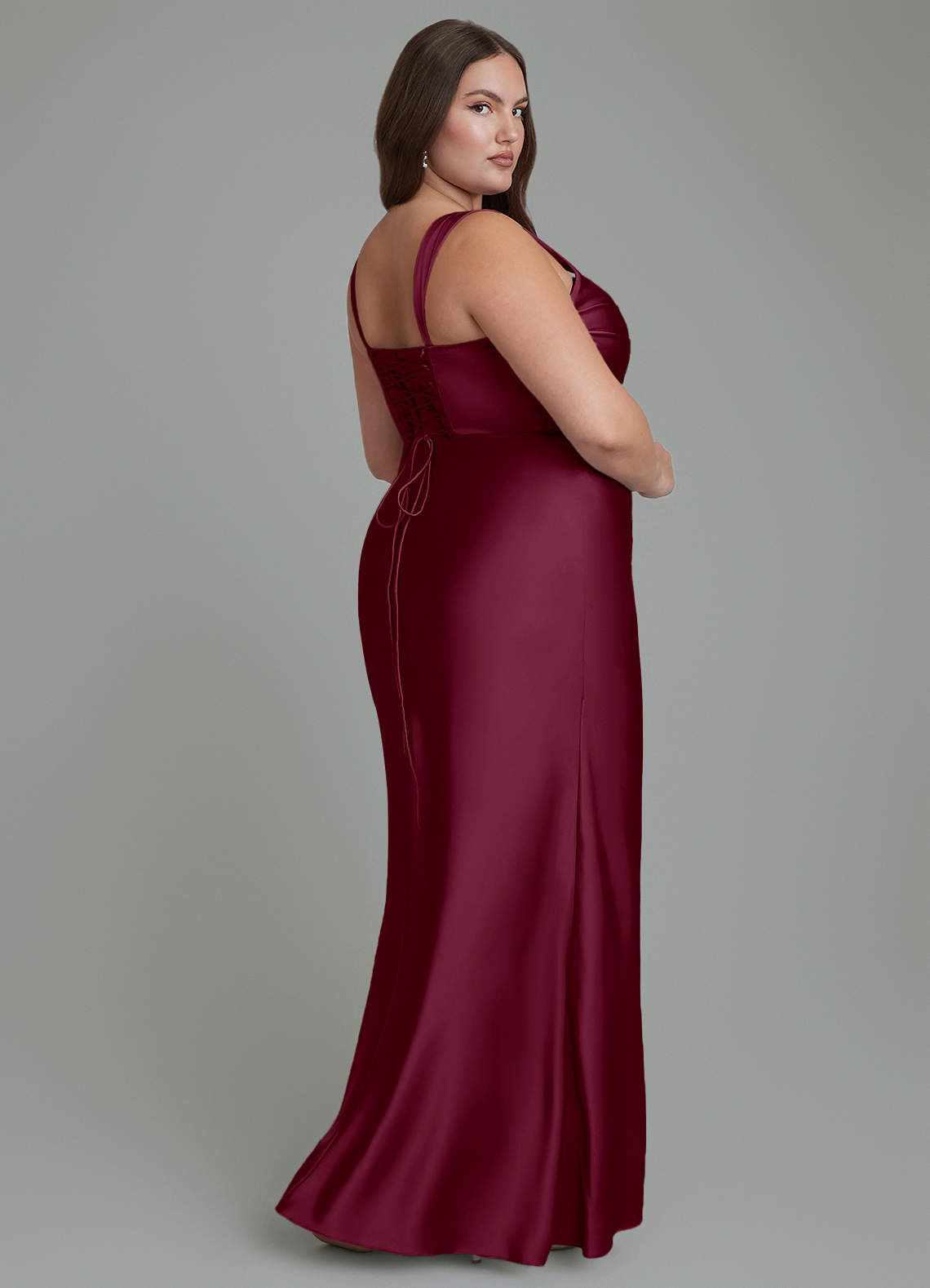 Azazie Agustina Bridesmaid Dresses Mulberry Mermaid Corset Stretch Satin Dress image7