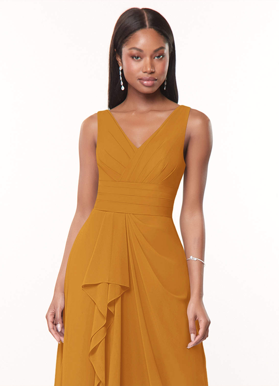 Azazie Julianna Robes de demoiselle d'honneur Robe Trapèze en Mousseline de soie Caramel écossais image4