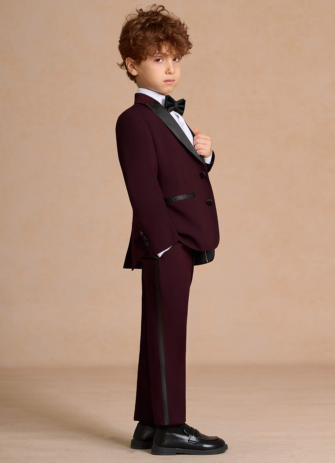front Michael Burgundy Boys Peak Lapel 2-Piece Tuxedos