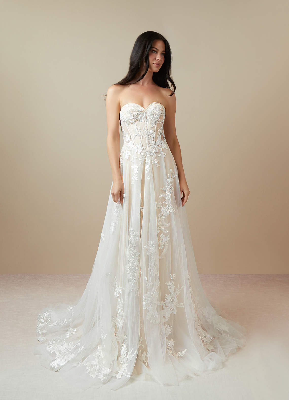 Azazie Aurorie At-home Try On Dresses Diamond White Champagne A-Line Sequins Tulle Dress image1