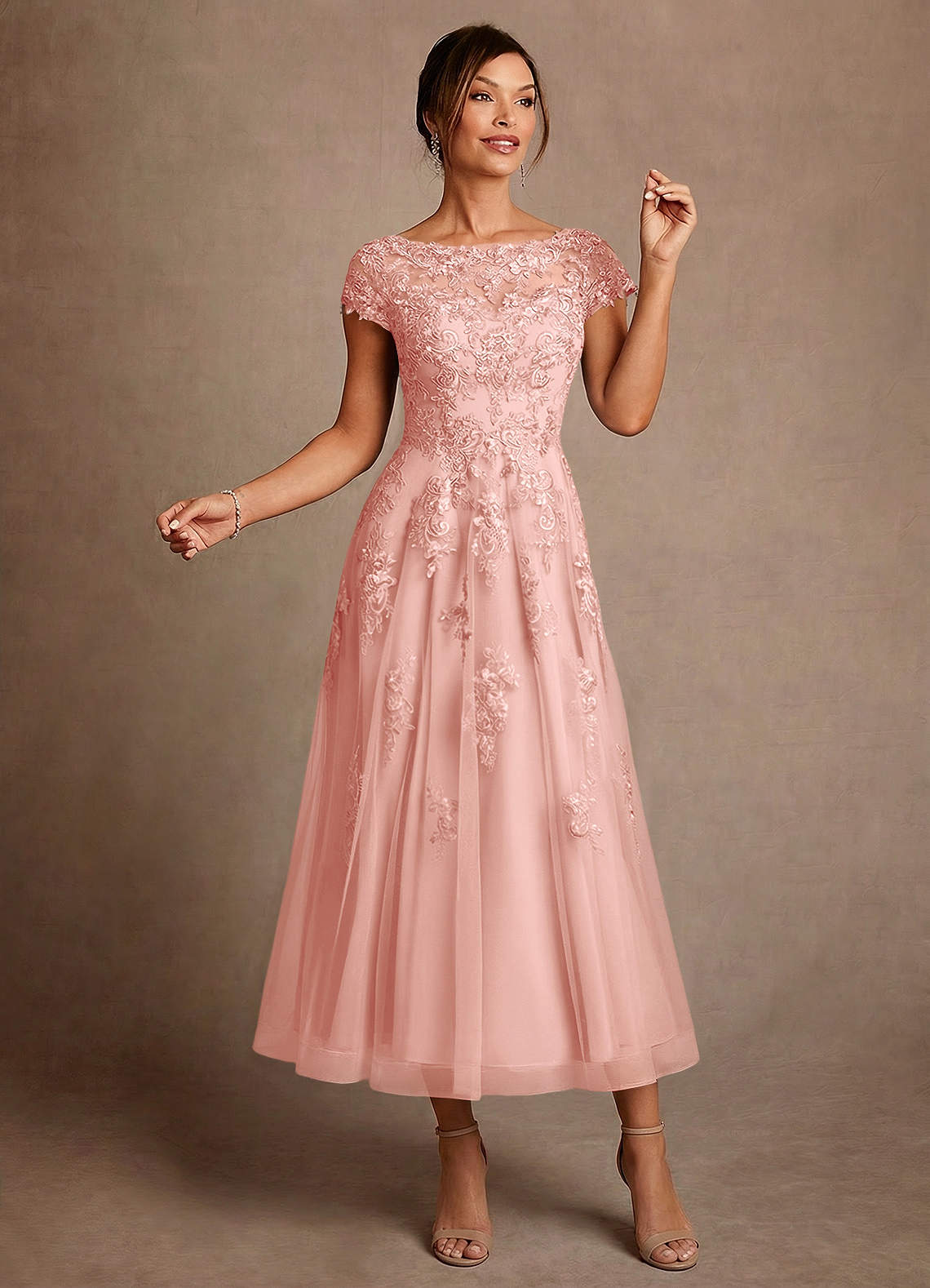 Azazie Jolanda Brudens mor kjoler A-Line Blonder Te-længde Kjole image2