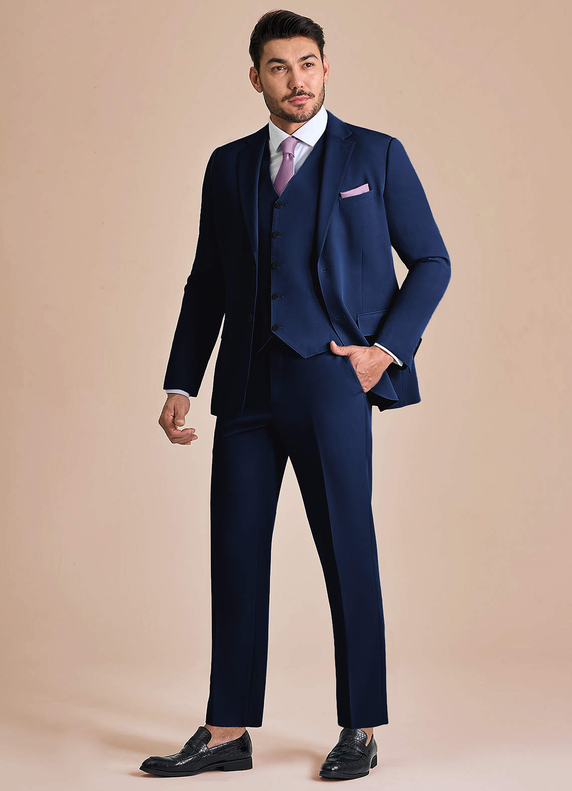 front James Blue Structured Stretch 3-piece suit