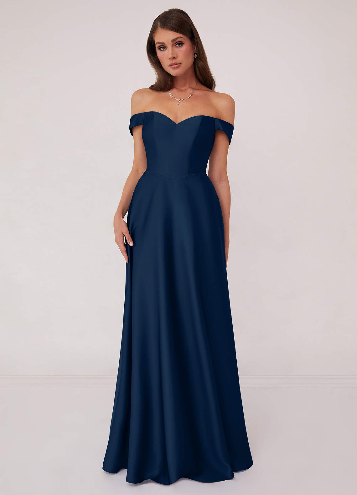 Barbie ♥ Azazie Bridesmaid Dresses Dark Navy A-Line Off the Shoulder Stretch Satin Convertible Dress image1