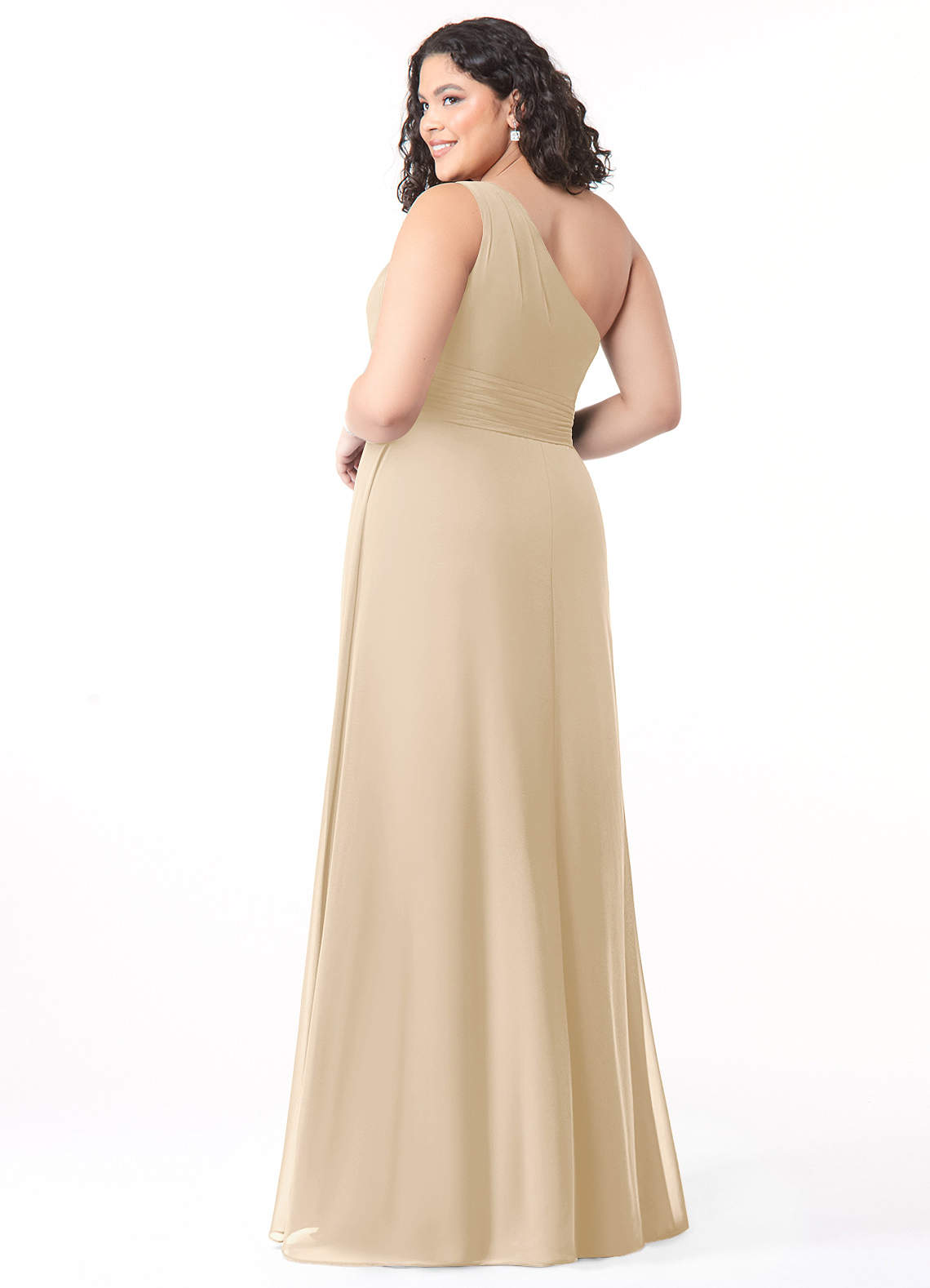 Azazie Dallas Bridesmaid Dresses Champagne A-Line One Shoulder Chiffon Dress image6