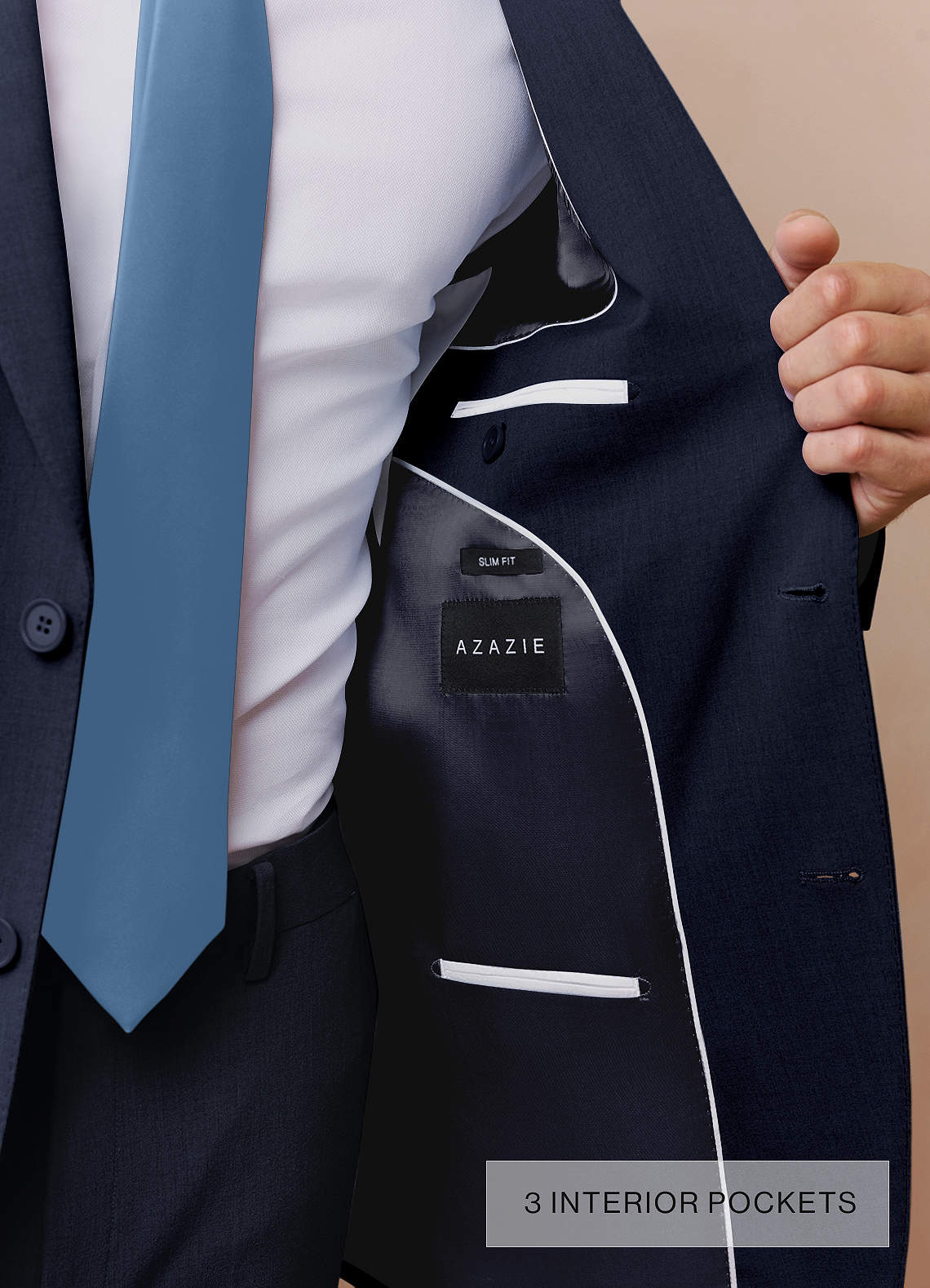 front Savile Navy Blue Wool Blend 3-Piece Suit