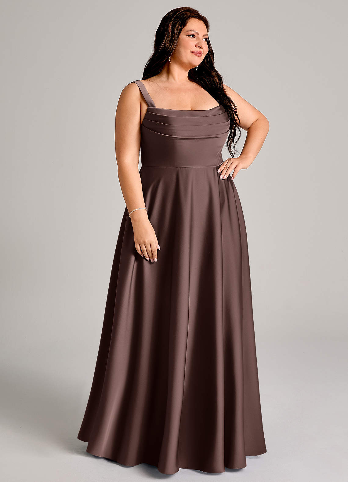 Azazie Shaude Bridesmaid Dresses Ganache A-Line Pleated Stretch Satin Dress image11