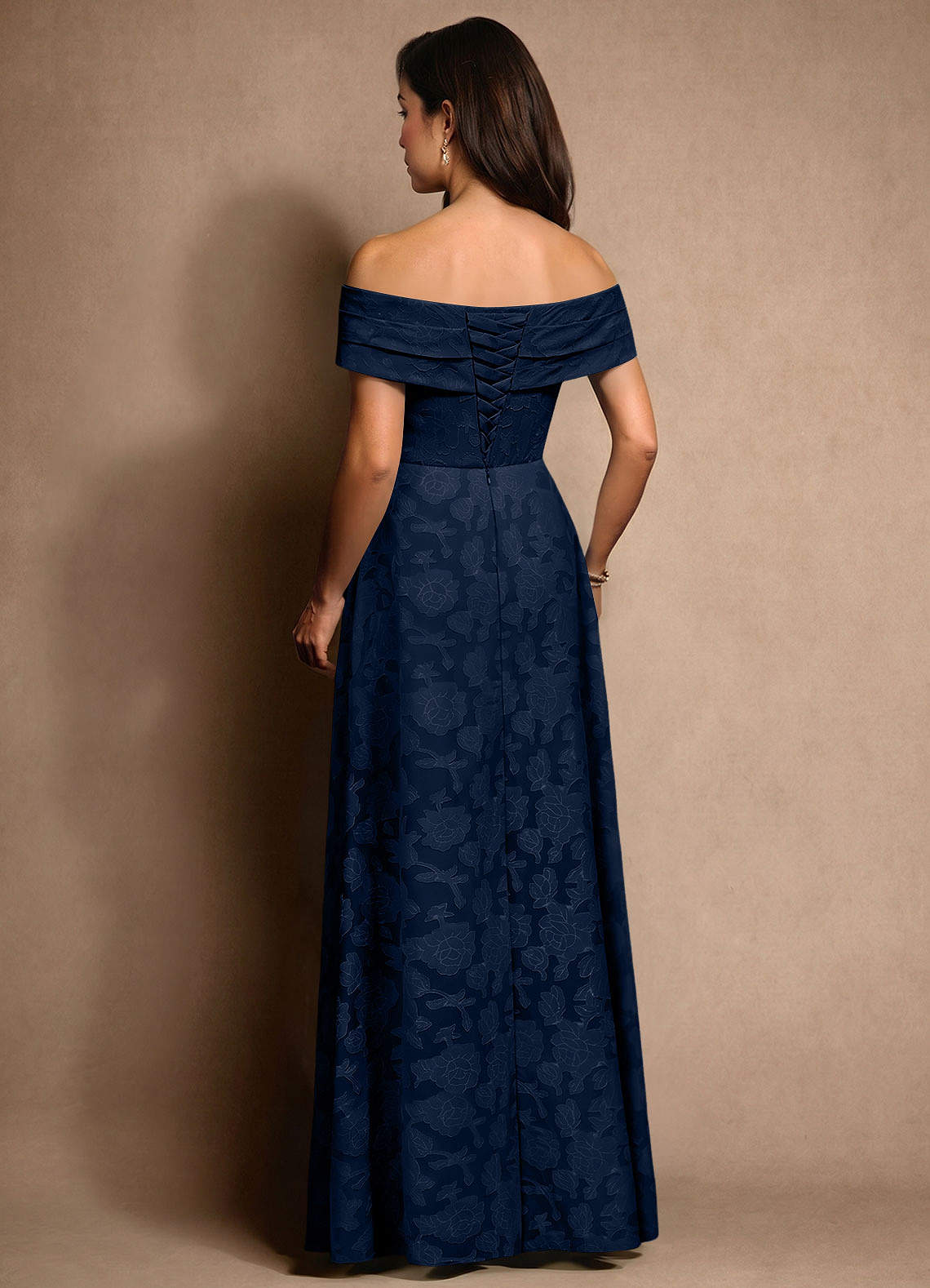 Azazie New Britain Mother of the Bride Dresses Dark Navy A-Line Pleated Floral Burnout Dress image2
