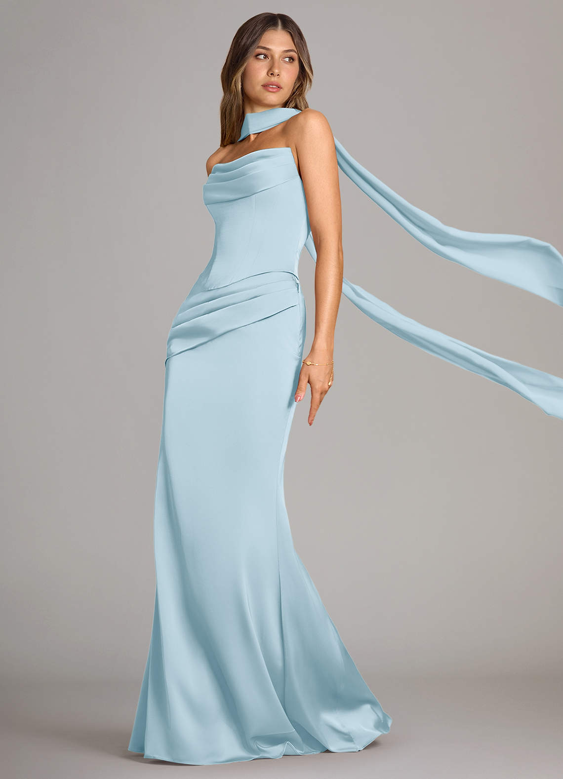 Azazie Sorrel Bridesmaid Dresses Sky Blue Mermaid Strapless Stretch Satin Convertible Dress image3