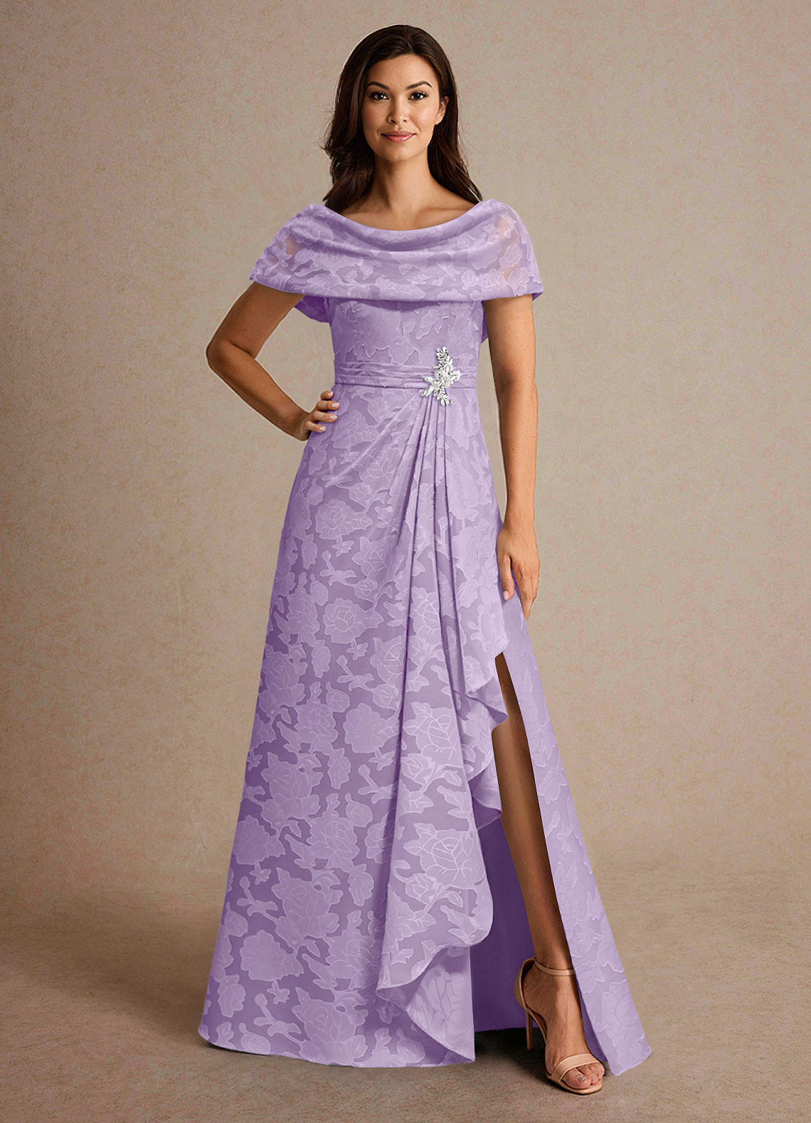 Azazie Branford Lilac A-Line Pleated Floral Burnout Dress | Azazie Azazie Branford Lilac A-Line Pleated Floral Burnout Dress | Azazie