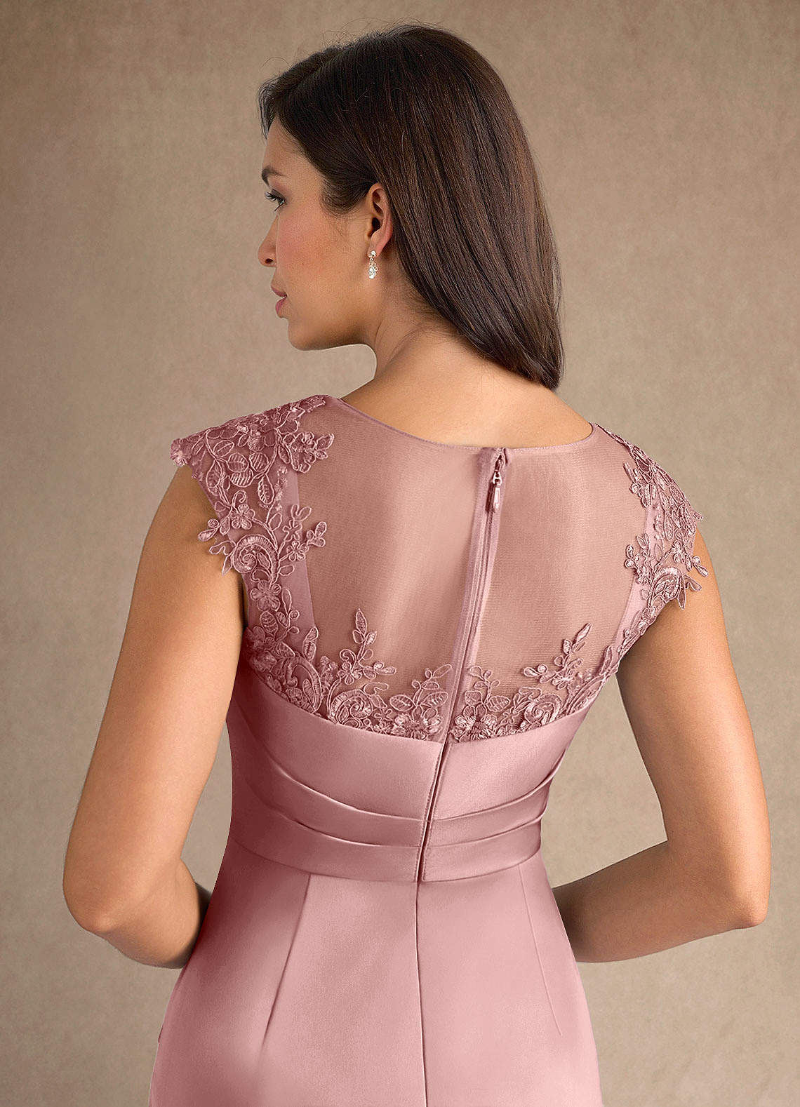 Azazie Santa Barbara Mother of the Bride Dresses Dusty Rose Sheath Pleated Stretch Satin Dress image7