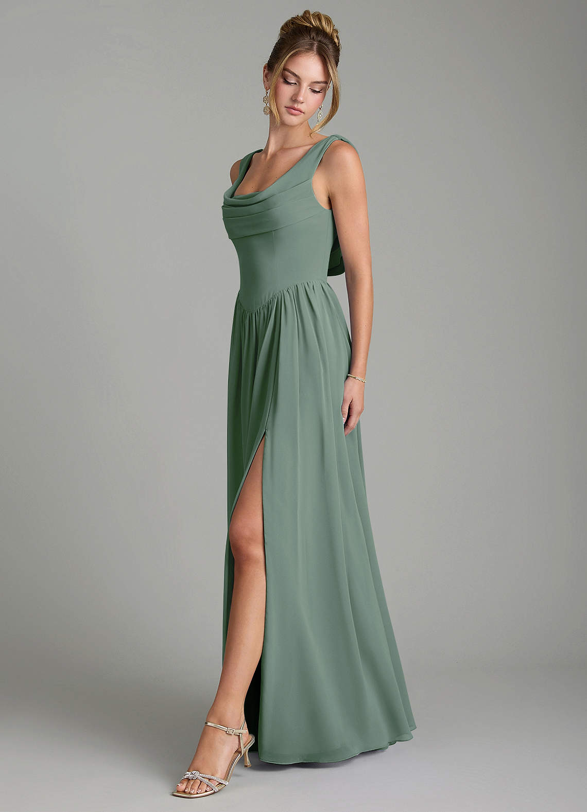 Azazie Novi Bridesmaid Dresses Eucalyptus A-Line Pleated Chiffon Dress image3