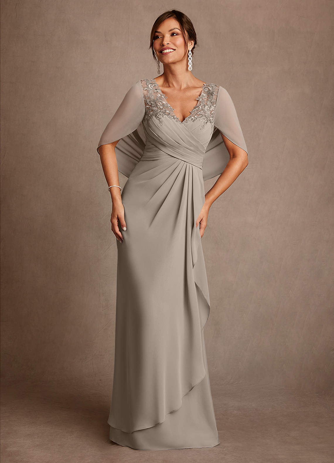Azazie Santa Clara Taupe A-Line Lace Dress | Azazie