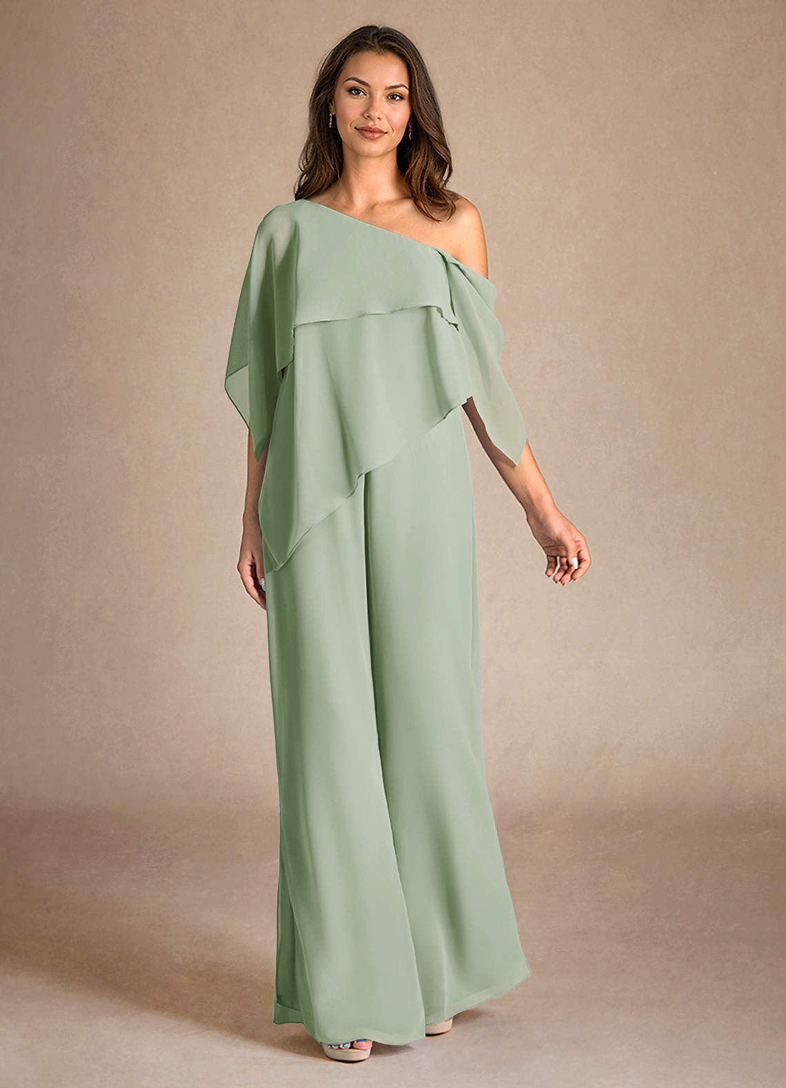 Azazie Halima vestidos de madre de la novia Vestido de Salvia Polvorienta de Gasa de Mono/Traje de pantalón con Corte Lateral image3