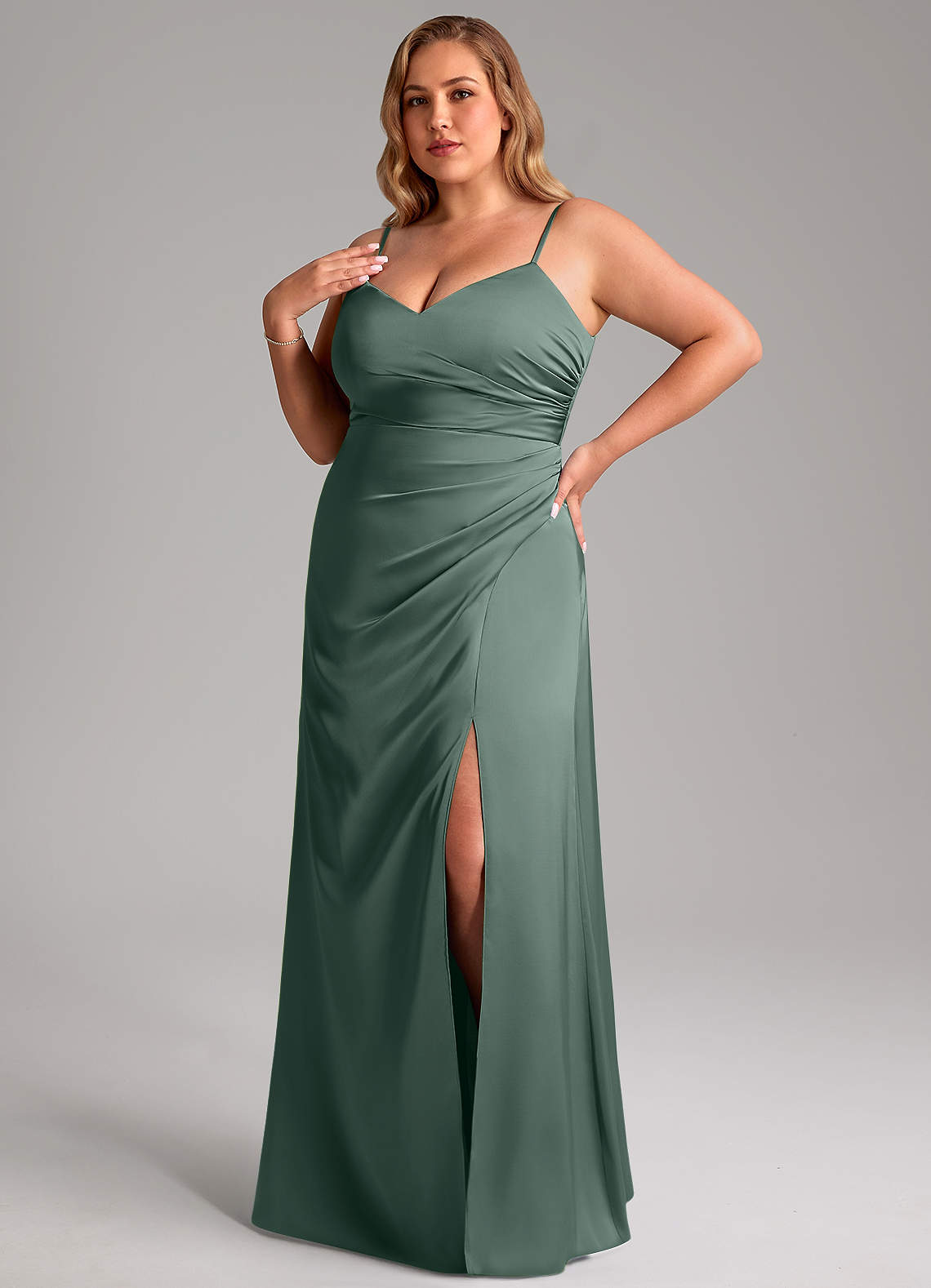 Azazie Azuree Suknie dla druhen Linia A Pofałdowany Satyna elastyczna Do ziemi Sukienka image1