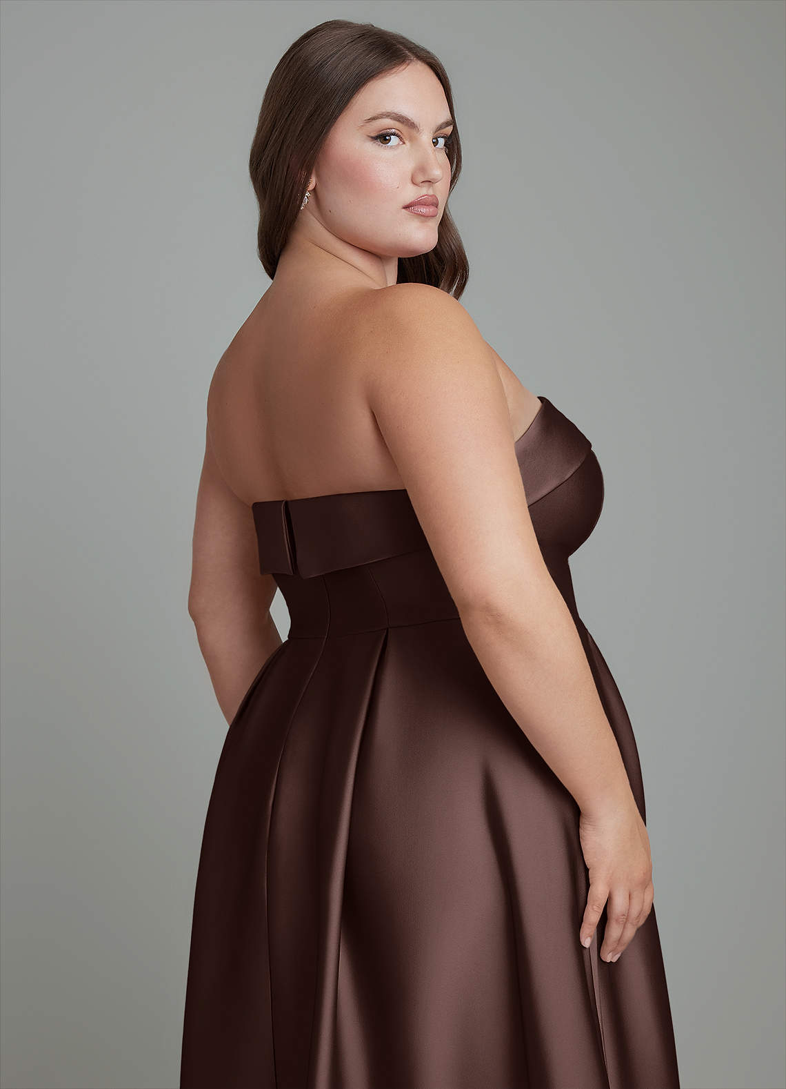 Azazie Lucienne Bridesmaid Dresses Ganache A-Line Strapless Stretch Satin Convertible Dress image9