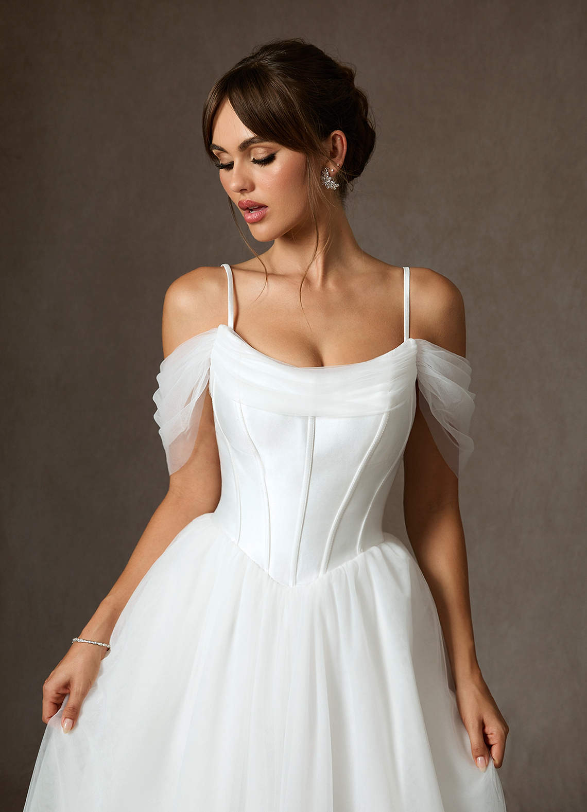 Azazie Adalyn Vestidos de noiva Vestido Diamante Branco de Tule de Vestido de baile image6