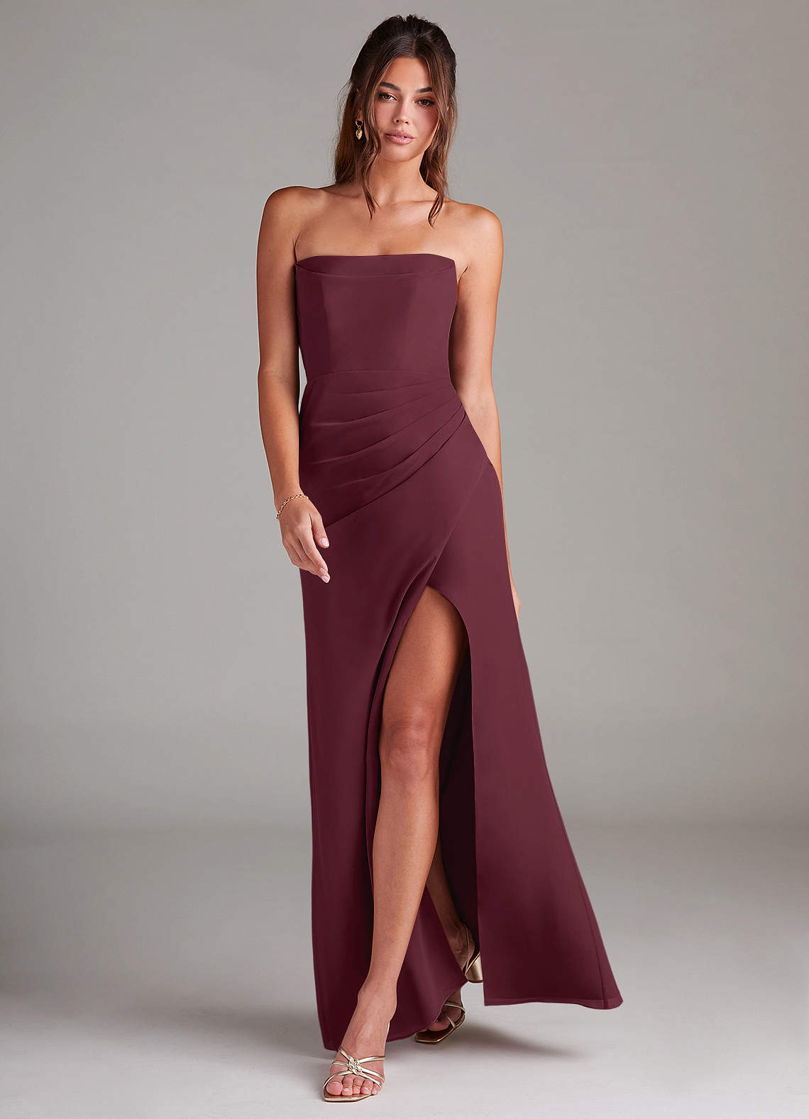 Azazie Leonis Vestidos de madrinha de casamento Vestido Cabernet de Chiffon de Bainha com Sem alças image6