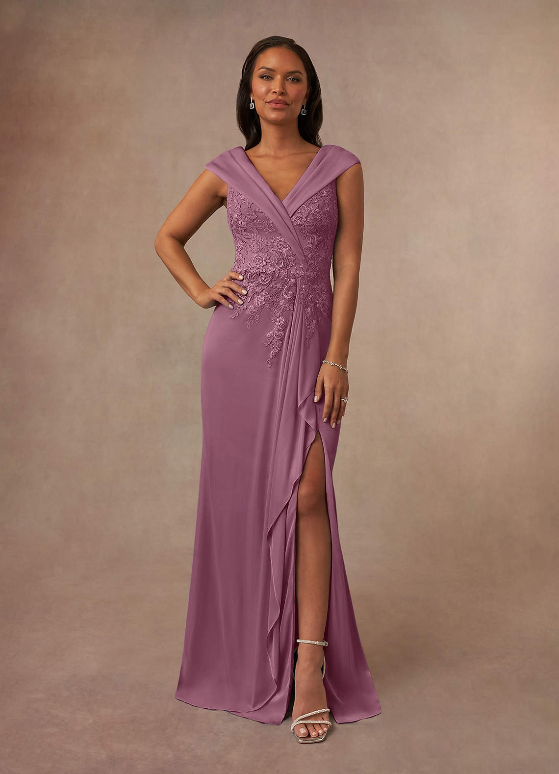 Azazie Calathea Mother of the Bride Dresses Vintage Mauve A-Line Lace Dress image1
