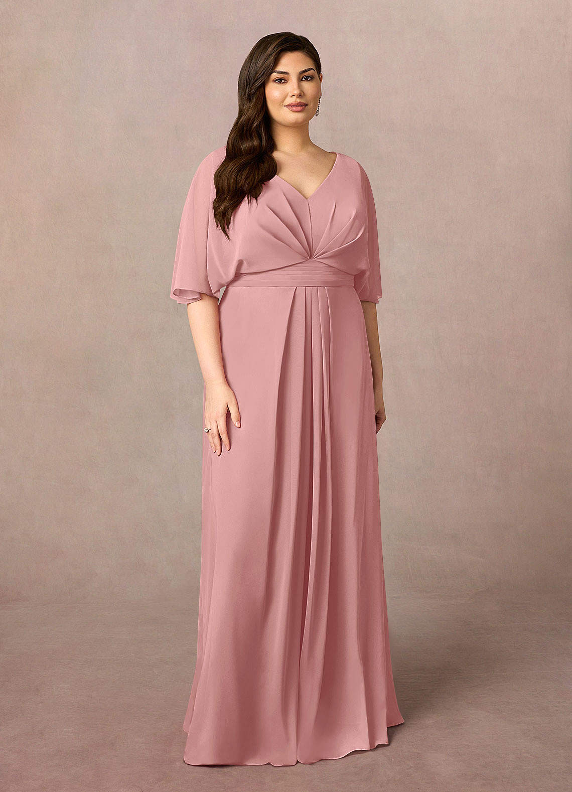 Azazie Oksana Kleider für die Brautmutter A-Linie V-Hals Gefaltet Chiffon Kleid Altrosa image1