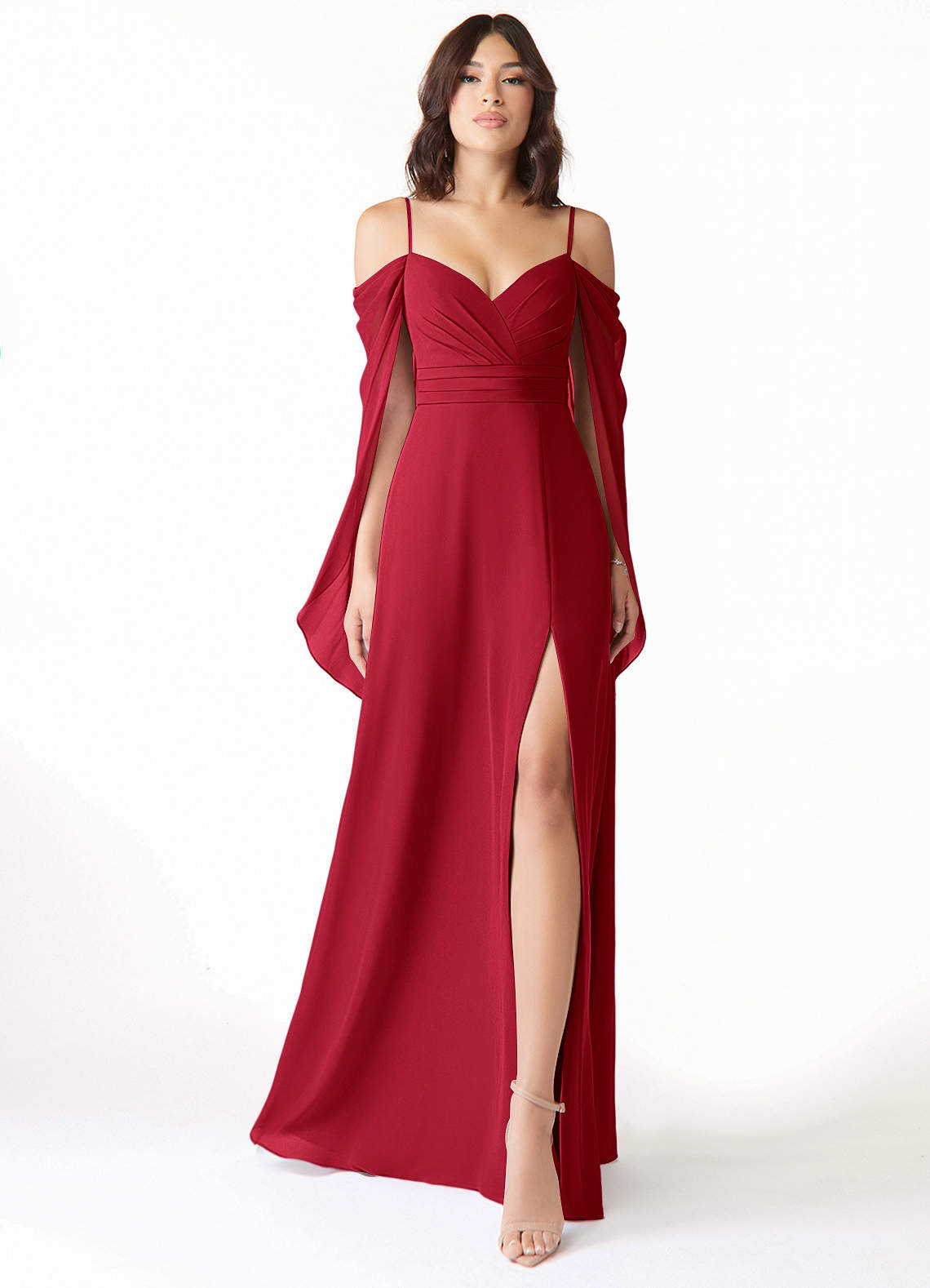 Azazie Cienna Jurken voor bruidsmeisjes Jurk van Chiffon met A-Lijn Off the Shoulder Scharlaken image1