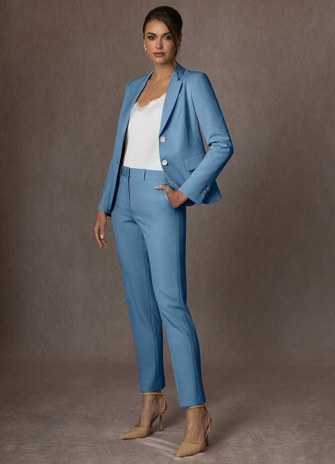 front Whitney Steel Blue Structured Stretch Blazer