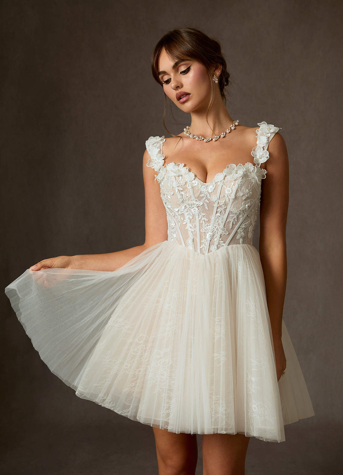 Azazie Sorel Trouwjurken Jurk van Kant met Baljurk Off the Shoulder Diamant Wit Champagne image3