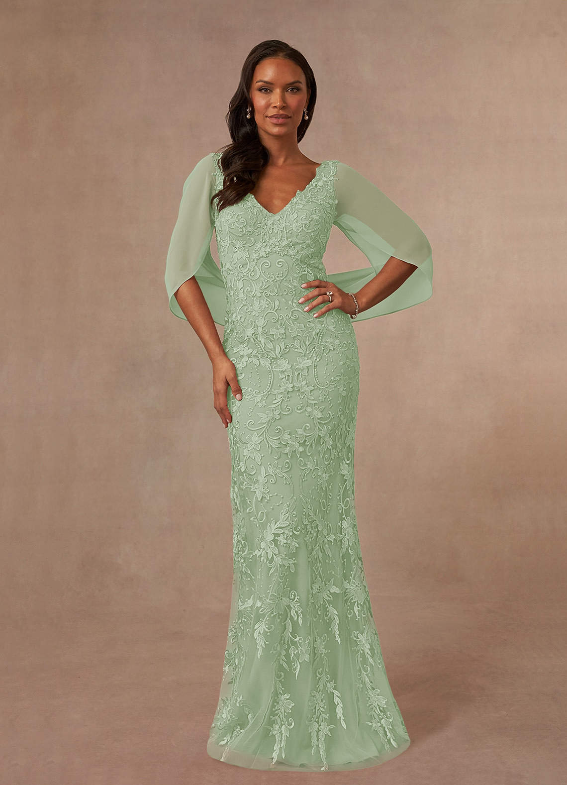 Azazie Ferris Mother of the Bride Dresses Dusty Sage Sheath V-Neck Chiffon Dress image1